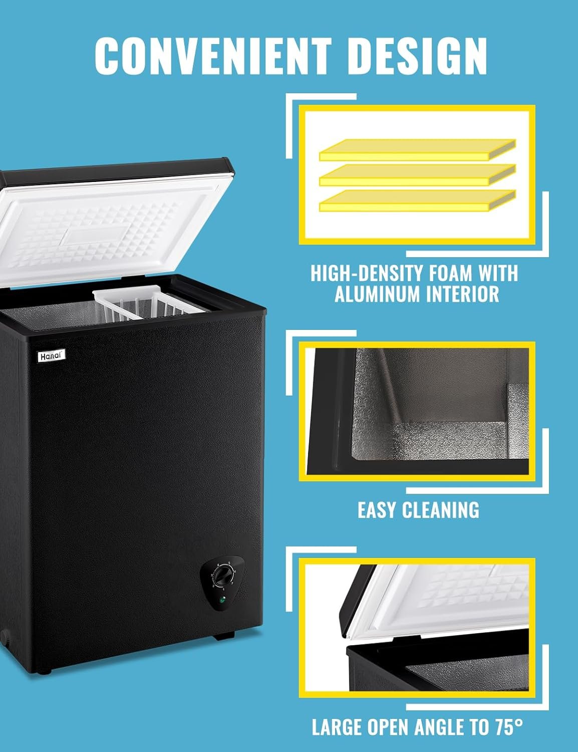 Chest Freezer 3.5 CU.FT WANAI Deep Freezers Compact Mini Size Machine 7 Temperature Control Low noise with Removable Basket for Dorm Apartment Home Kitchen - Image 3