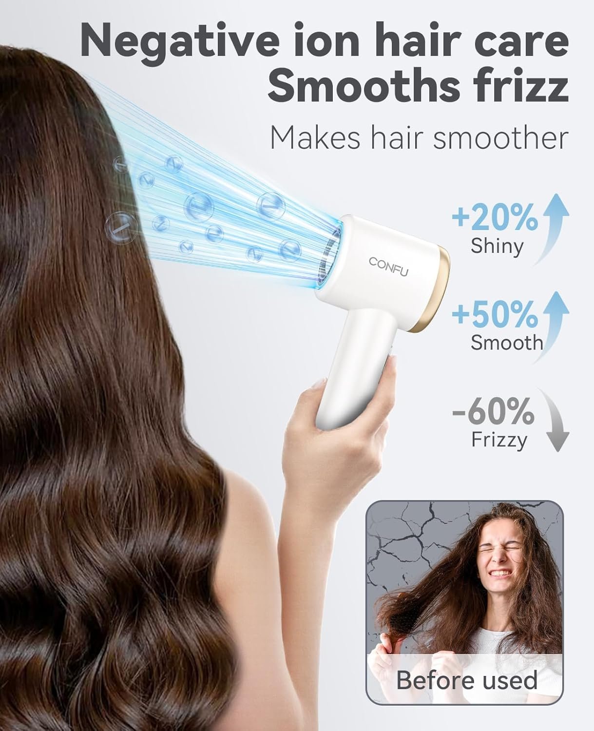 Blow Dryer - CONFU 1400W Professional Hair Dryer with Diffuser, 110000 RPM High-Speed Ionic Lightweight Design for Fast Drying, Home & Travel Use, Includes Nozzle for Women & Men - Image 2