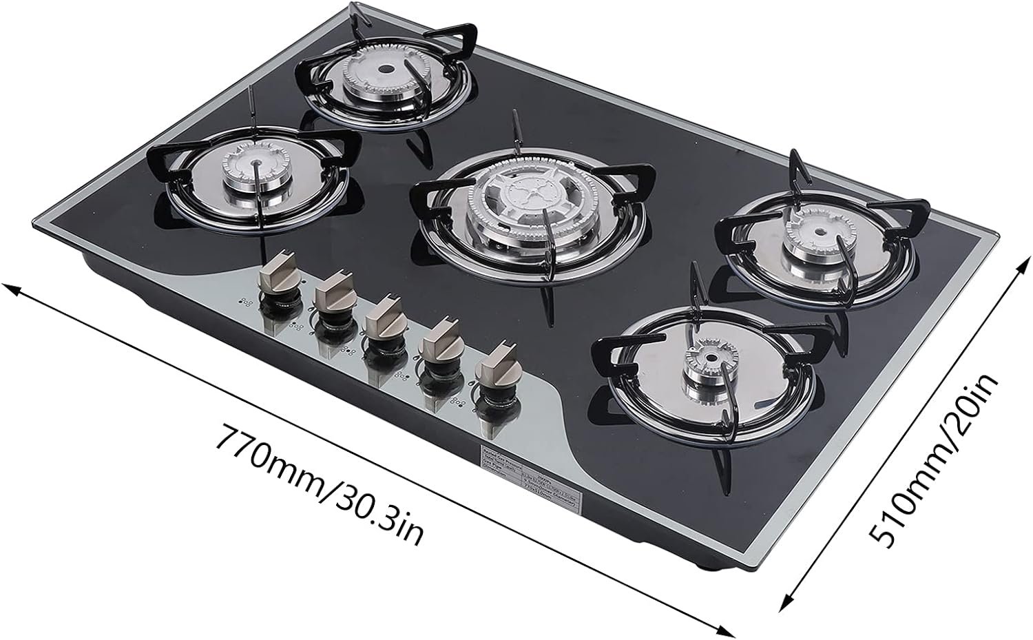 30Inch Gas Cooktop, Built-in 5 Burner Gas Stove with Tempered Glass Panel, Stainless Steel Cooktop Gas Cooktop LPG/NG Gas Cooktop 5 Burner Gas Cooker for Home, Restaurant - Image 2