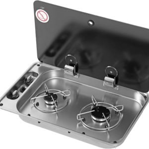 Suburban CAN Dual Burner RV Stove, Gas Cooktop with Glass Lid, Stainless Steel Construction, Easy-to-Clean Surface, RV Counter Space Saver, High Output for Quick Meals (3045AST)