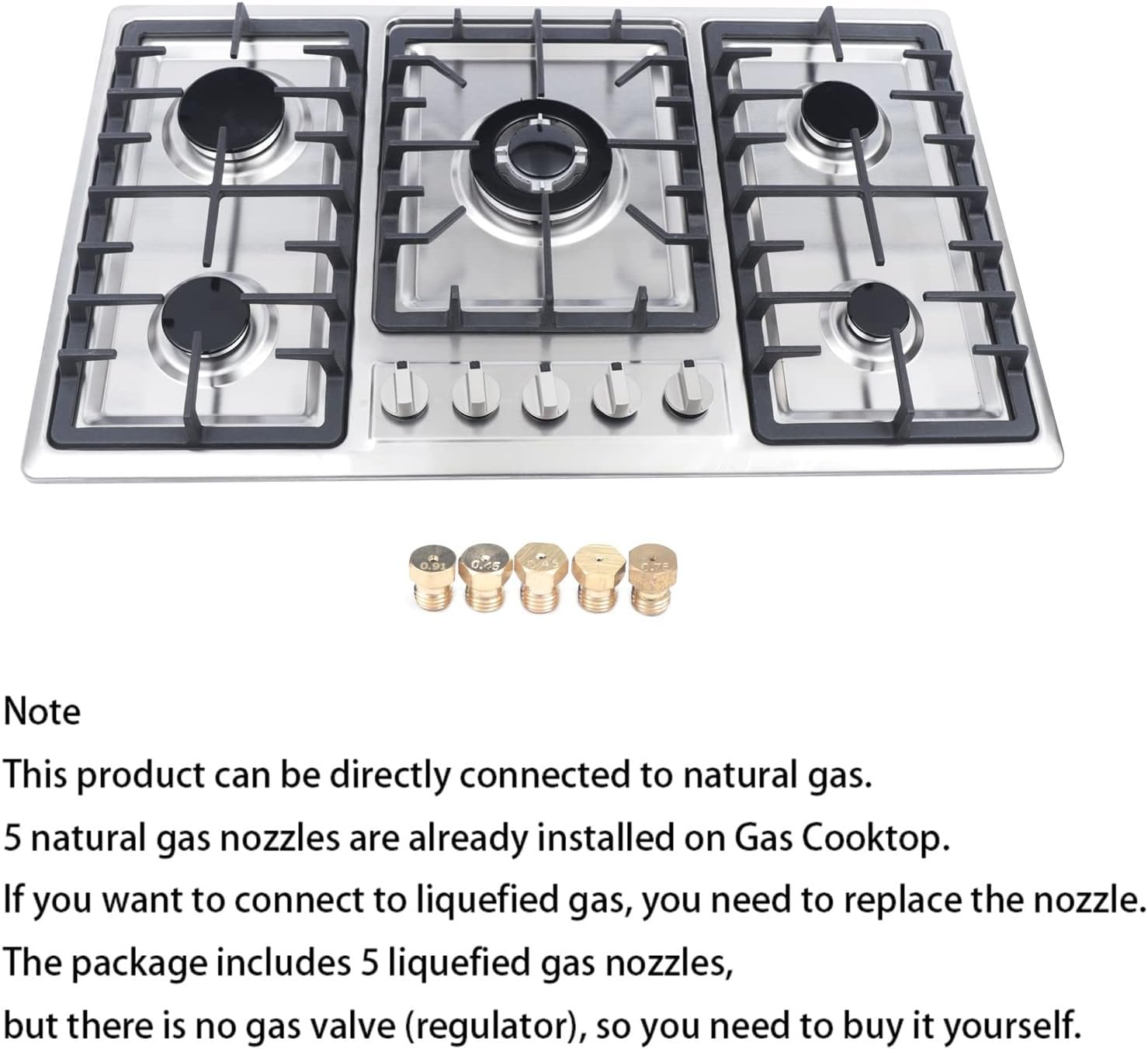 34x20In Built in Gas Cook-top,5 Burner Gas Stove Stainless Steel Cook-top Stove LPG/NG Gas Hob Kitchen Cooker Built-In Cook Stove (5 Burner) - Image 5