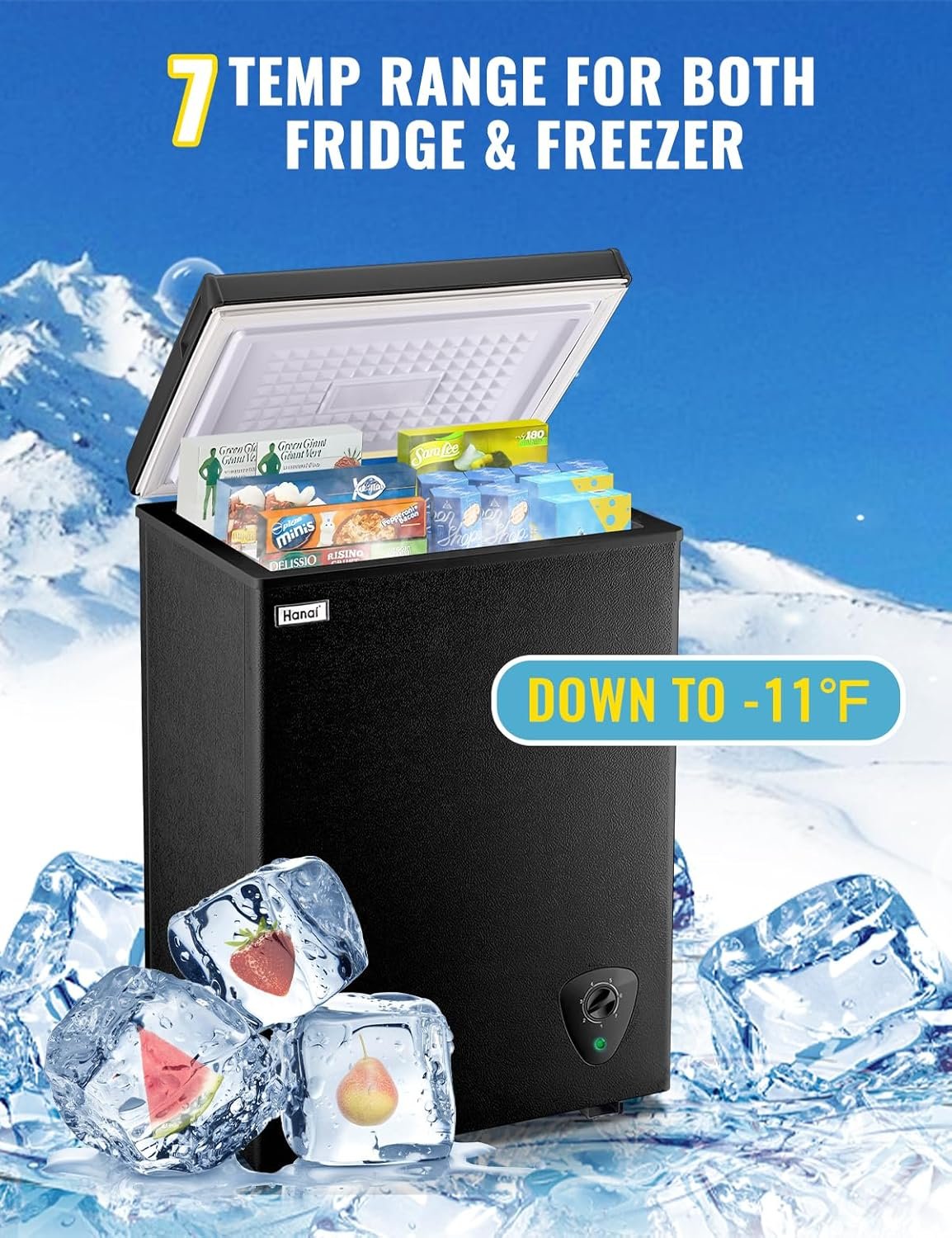 Chest Freezer 3.5 CU.FT WANAI Deep Freezers Compact Mini Size Machine 7 Temperature Control Low noise with Removable Basket for Dorm Apartment Home Kitchen - Image 2