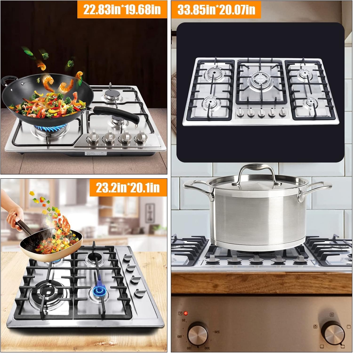 Gas Stove, 5 Burners NG/LPG Gas Built-In Cook-top With Fire Covers, 34" Stainless Steel Pulsed Ignition Cook Stove, Automatically Flame-out High Efficiency Home Stove Top, For Commercial Cook - Image 4