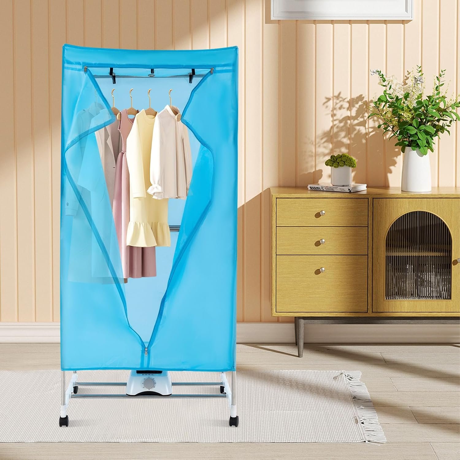 Portable Dryer 110V 1000W Electric Clothes Dryer Machine Fast Garment Dryer Heater 2-Tier Rolling Clothing Drying Rack with Wheels for Home Dorm Hotel Travel, Blue - Image 8