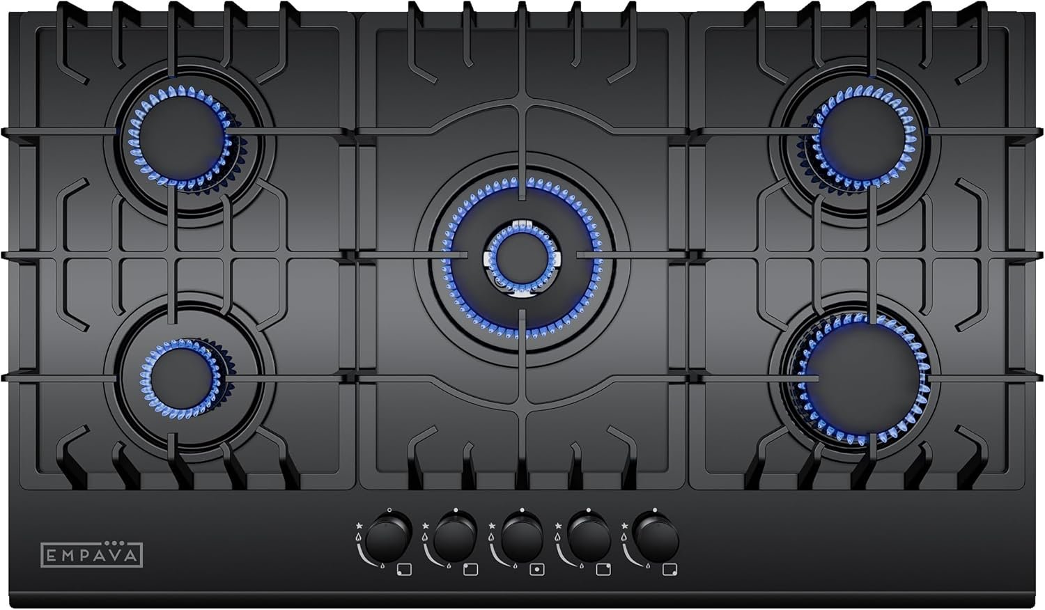 Empava 36 Inch Gas Cooktop with 5 Italy Sabaf Sealed Burners NG/LPG Convertible Tempered Glass in Black Model 2020