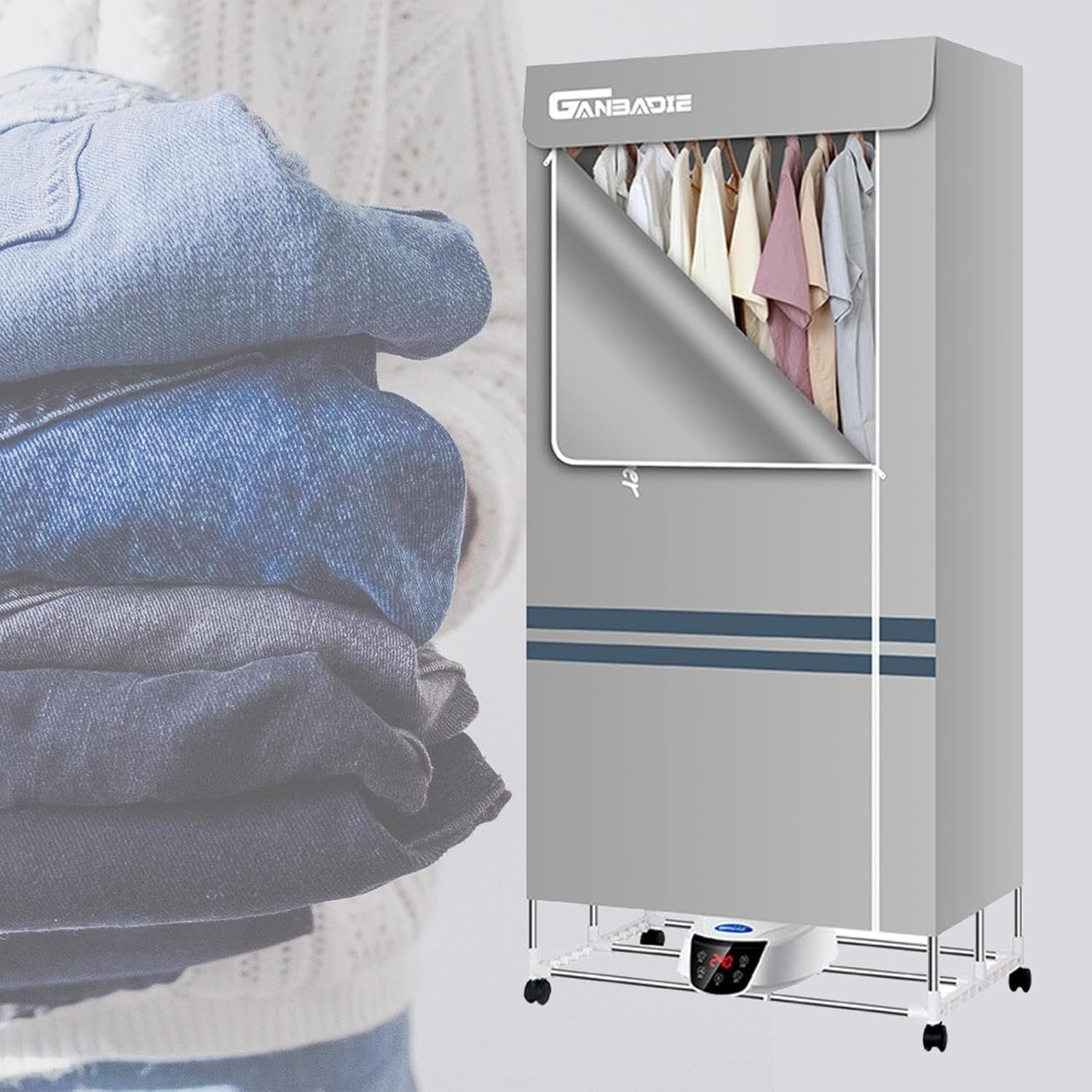 Clothes dryers, Electric Heated Clothes Airer Dryer, Large Space Remote Control Multiple Gears, Quickly Drying, Timer, Easy to Use (Color : Blue) - Image 7