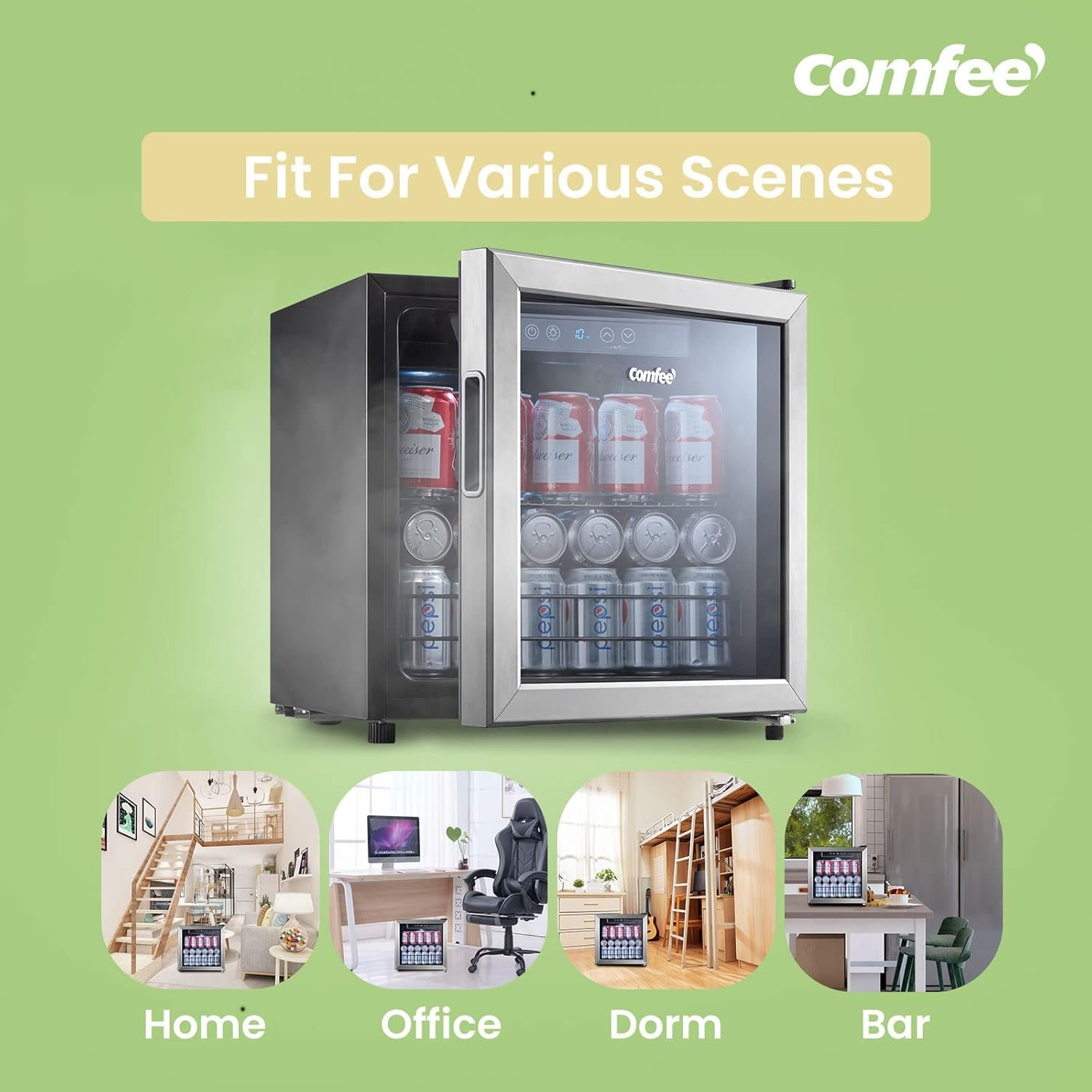 COMFEE' CRV48S3AST Beverage Cooler, 48 Cans Beverage Refrigerator, Digital Temperature Control, Glass Door With Stainless Steel Frame, Reversible Hinge Door And Legs For Home, Apartment,Dorm, Office - Image 7