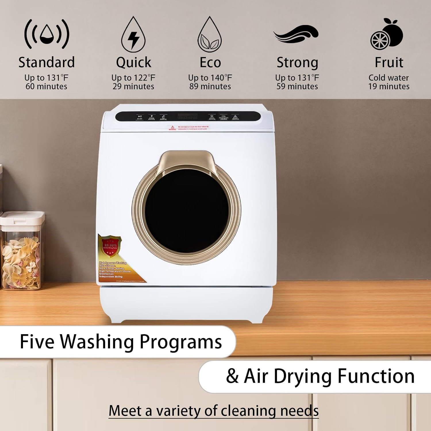 Countertop Automatic Dishwasher Air-dry Portable Dishwasher with 5 Washing Programs 360° Dual Spray Stainless Steel Dishwasher Machine for Kitchen RV, 900w - Image 2