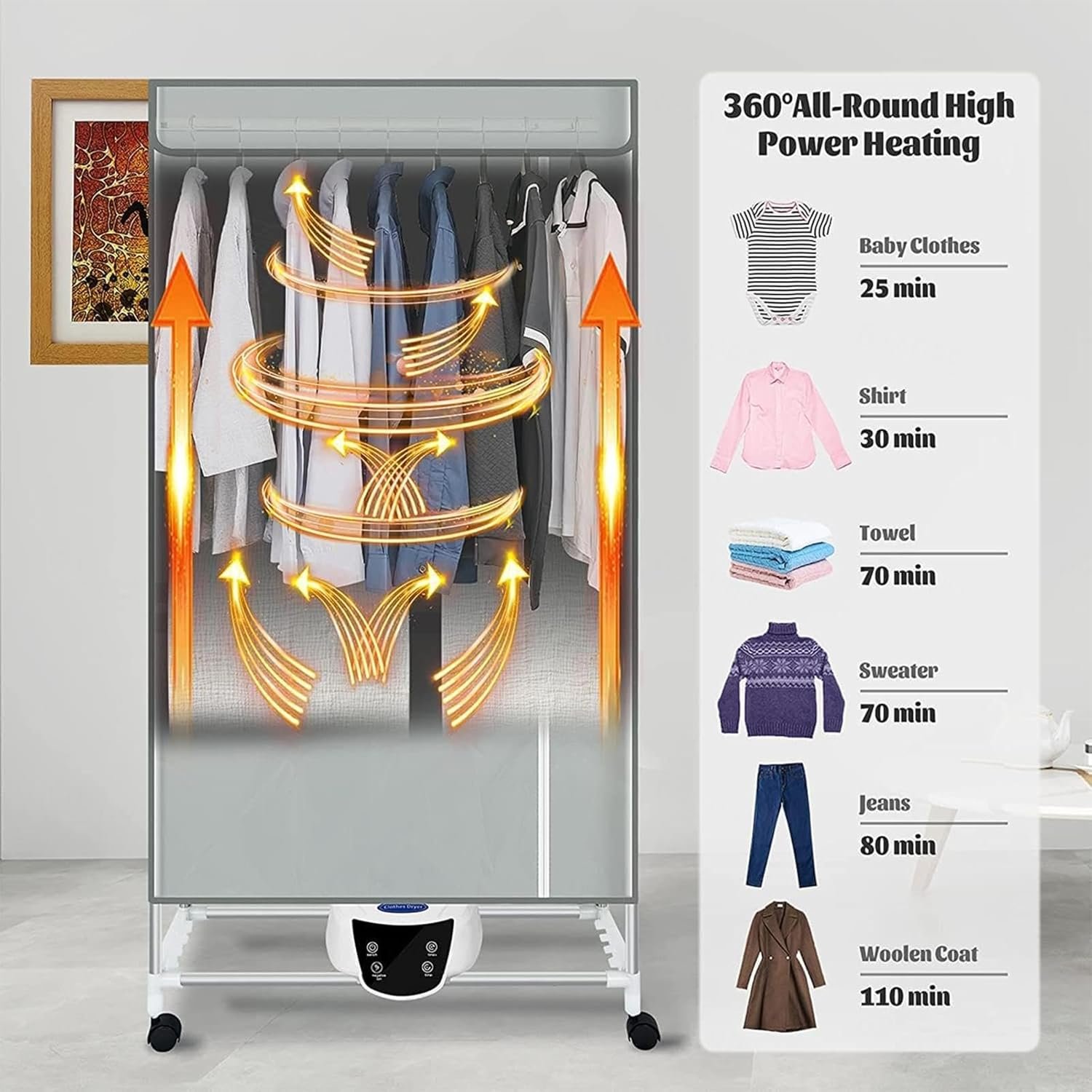 Clothes dryers, Electric Heated Clothes Airer Dryer, Large Space Remote Control Multiple Gears, Quickly Drying, Timer, Easy to Use (Color : Blue) - Image 2