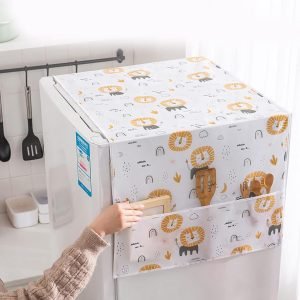 Dust-Proof Refrigerator Cover PEVA Washing Machine Top Protector with Side Storage Bags Water and Oil Proofing Refrigerator Cover Towel Universal Cover for Home and Kitchen(Lion)