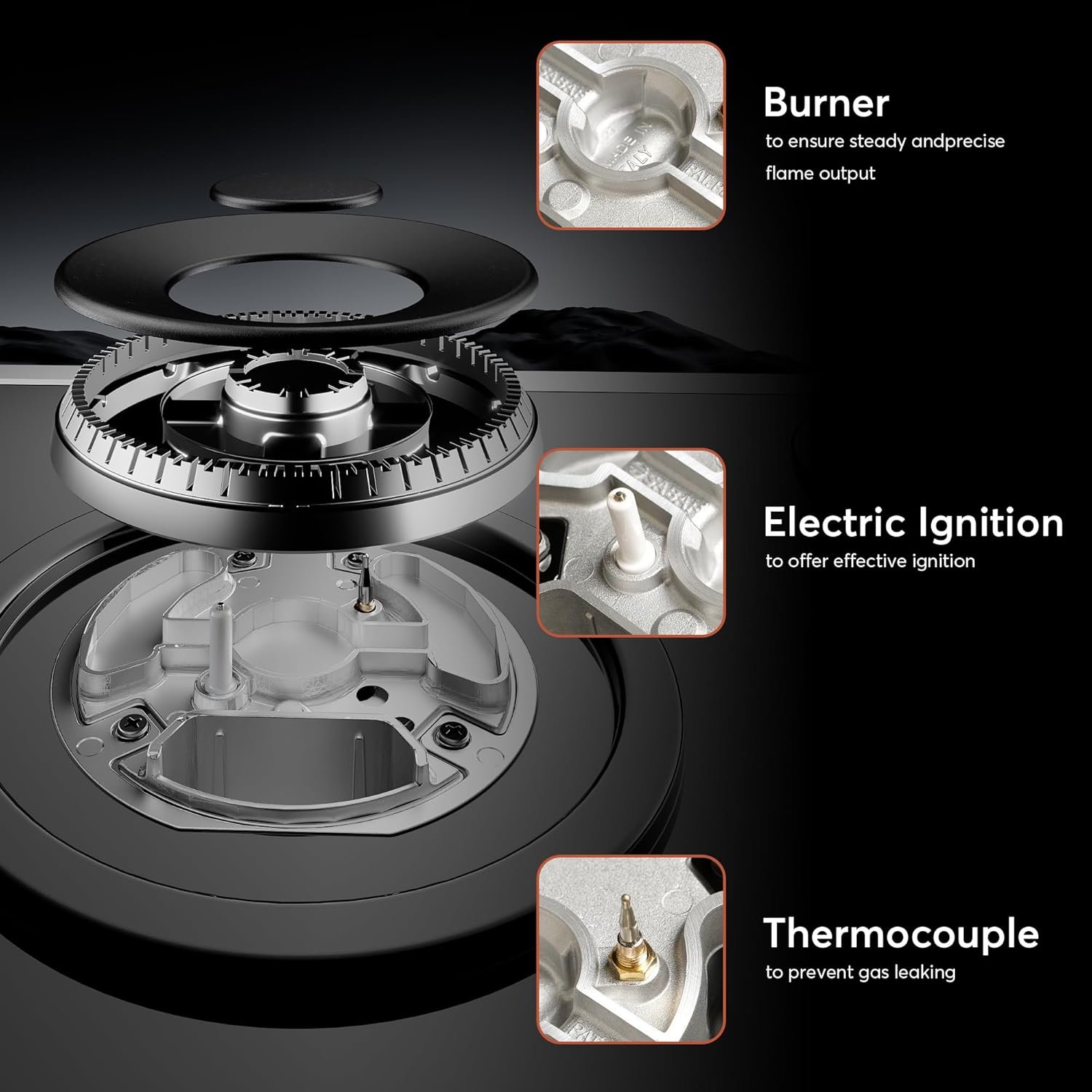Empava 36 Inch Gas Cooktop with 5 Italy Sabaf Sealed Burners NG/LPG Convertible Tempered Glass in Black Model 2020 - Image 5