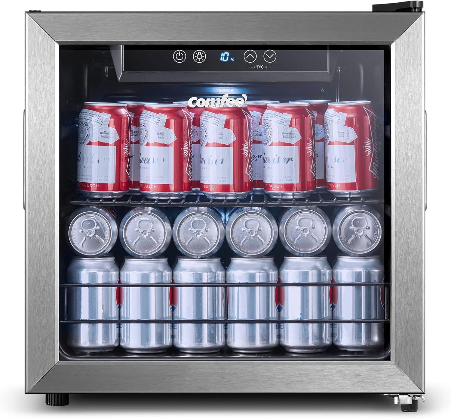 COMFEE' CRV48S3AST Beverage Cooler, 48 Cans Beverage Refrigerator, Digital Temperature Control, Glass Door With Stainless Steel Frame, Reversible Hinge Door And Legs For Home, Apartment,Dorm, Office
