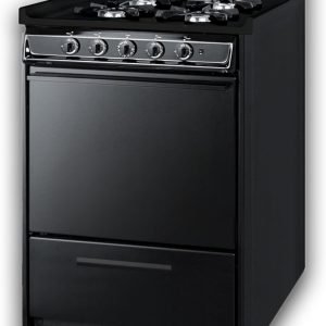 ummit 24" Gas Range, 4 Opened Burners, 2.92 cu.ft Capacity, ADA Compliant, Black- TNM6107C