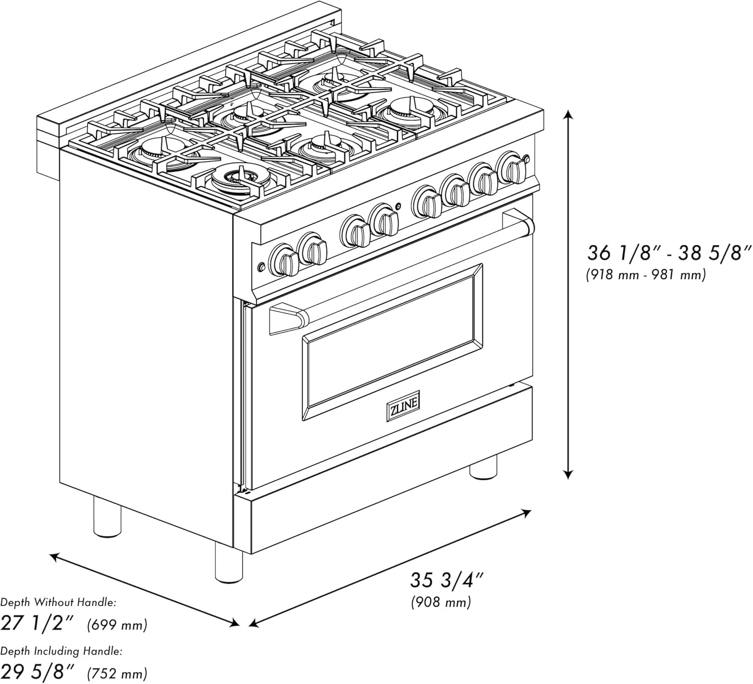 ZLINE 36 in. 4.6 cu. ft. Legacy Dual Fuel Range with 6 Burner Gas Cooktop and Electric Convection Oven in Stainless Steel with DuraSnow Door (RA-SN-36) - Image 2