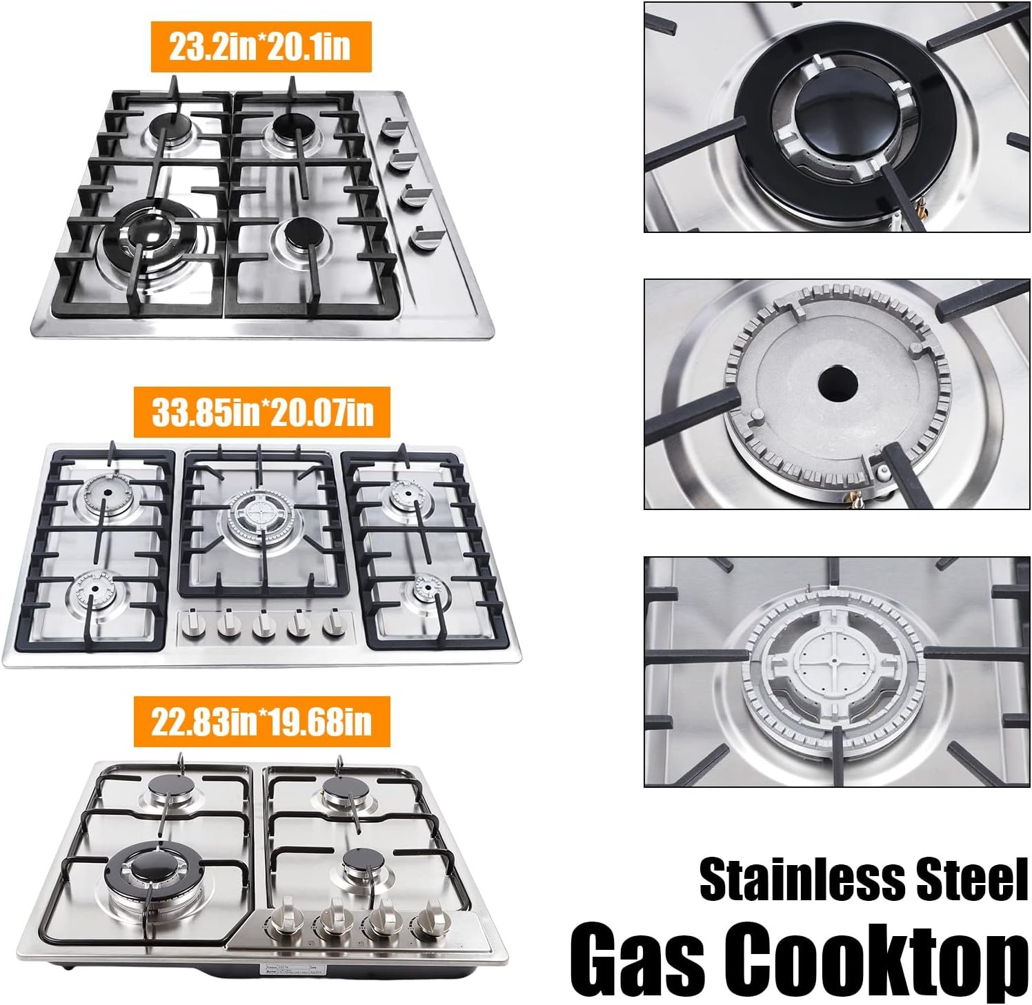 Gas Stove, 5 Burners NG/LPG Gas Built-In Cook-top With Fire Covers, 34" Stainless Steel Pulsed Ignition Cook Stove, Automatically Flame-out High Efficiency Home Stove Top, For Commercial Cook - Image 2
