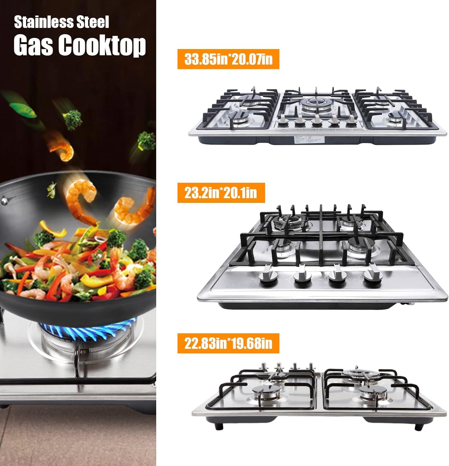 Gas Stove, 5 Burners NG/LPG Gas Built-In Cook-top With Fire Covers, 34" Stainless Steel Pulsed Ignition Cook Stove, Automatically Flame-out High Efficiency Home Stove Top, For Commercial Cook - Image 8