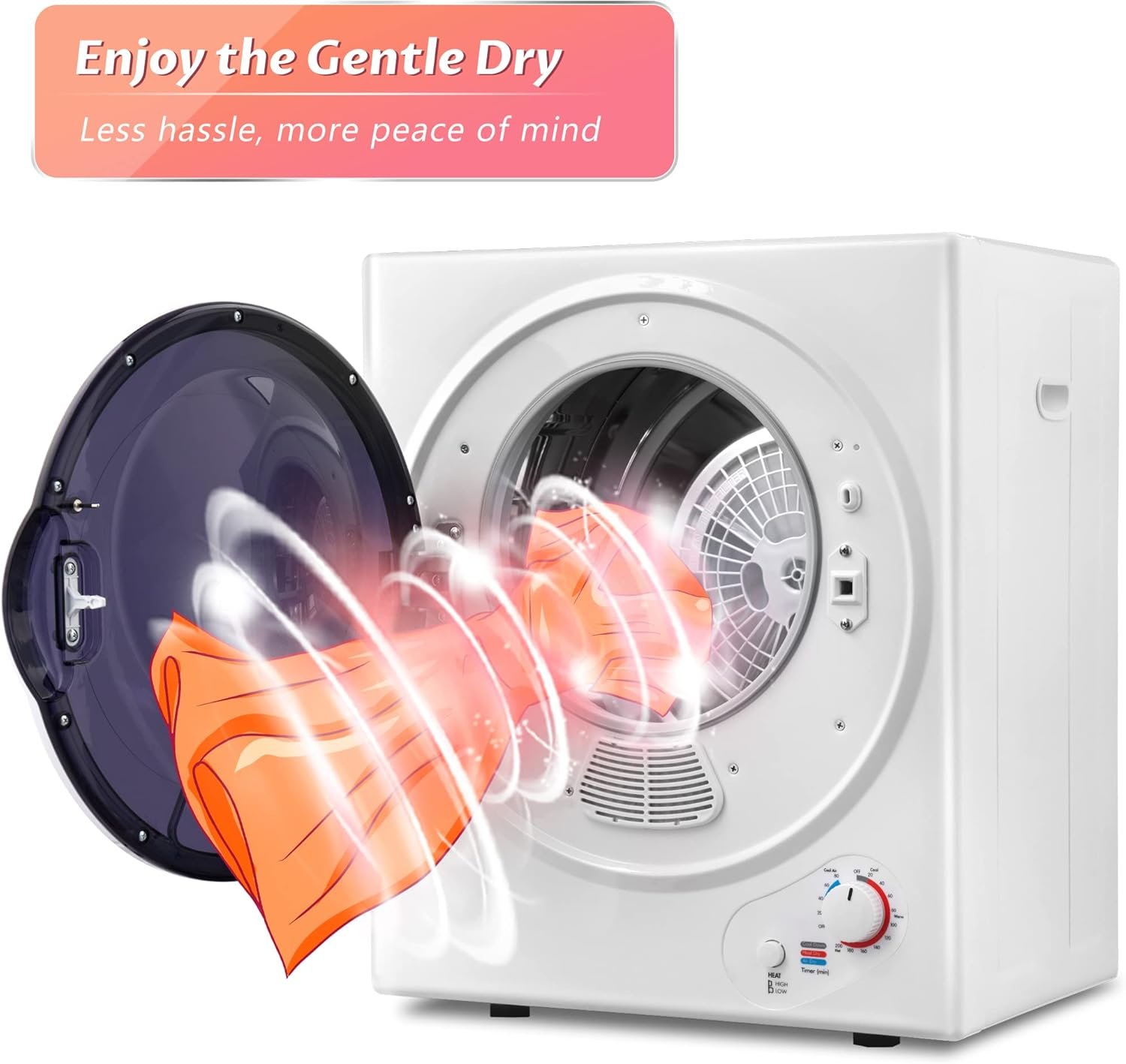 LZ LEISURE ZONE Portable Clothes Dryer, Electric Compact Dryer with Easy Knob Control, Front Load Freestanding Laundry Dryer Machine for Apartments/Dorm/RVs/Home, Wall Mount Kit Included, White - Image 5