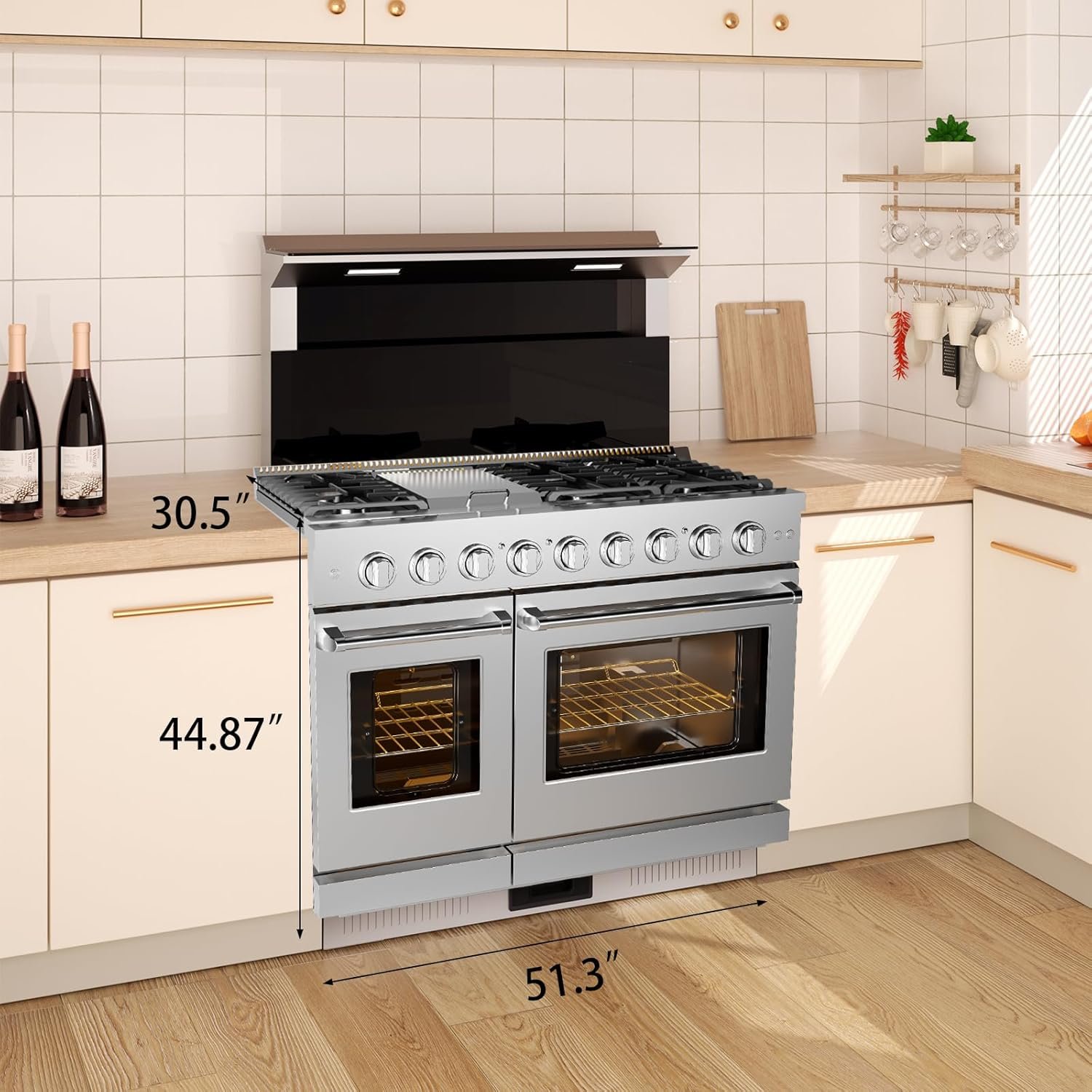 48 Inch Gas Range, Full Gas Freestanding Range with 6 Sealed Burners Cooktop & Cast Iron Grates & 7 Cu.Ft. Double Convection Oven, Stainless Steel Gas Range Stove for RV, Silver - Image 7