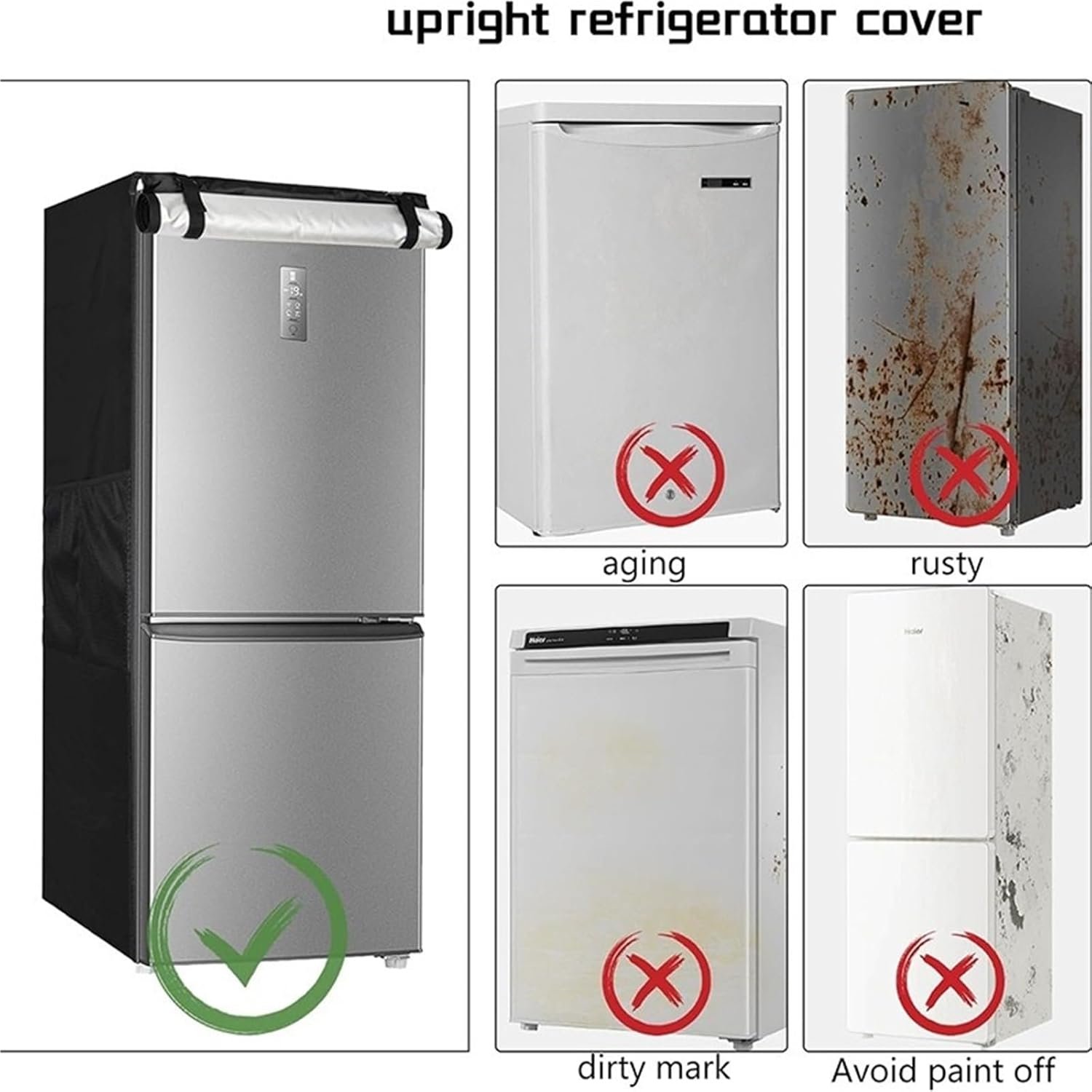 Refrigerator Dust Cover Vertical Refrigerator Protective Cover Refrigerator Waterproof Cover Side Size: 58.5x58.5x142cm - Image 5