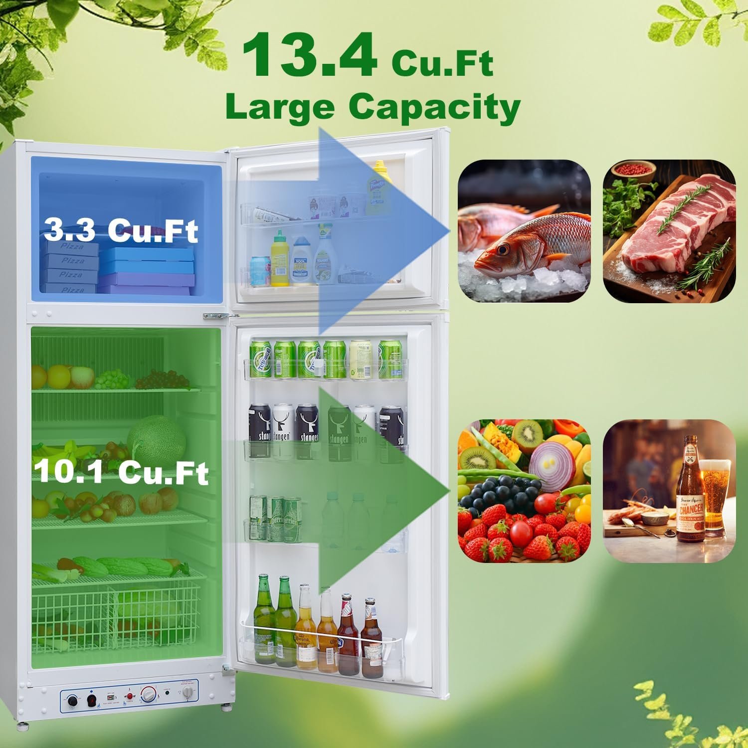 SMETA Propane Refrigerator with Freezer 13.4 cuft Gas Fridge 110v/LPG Dual Ways Top Freezer Top Mount Full Size for Kitchen Garage RV Off-Grid - Image 3