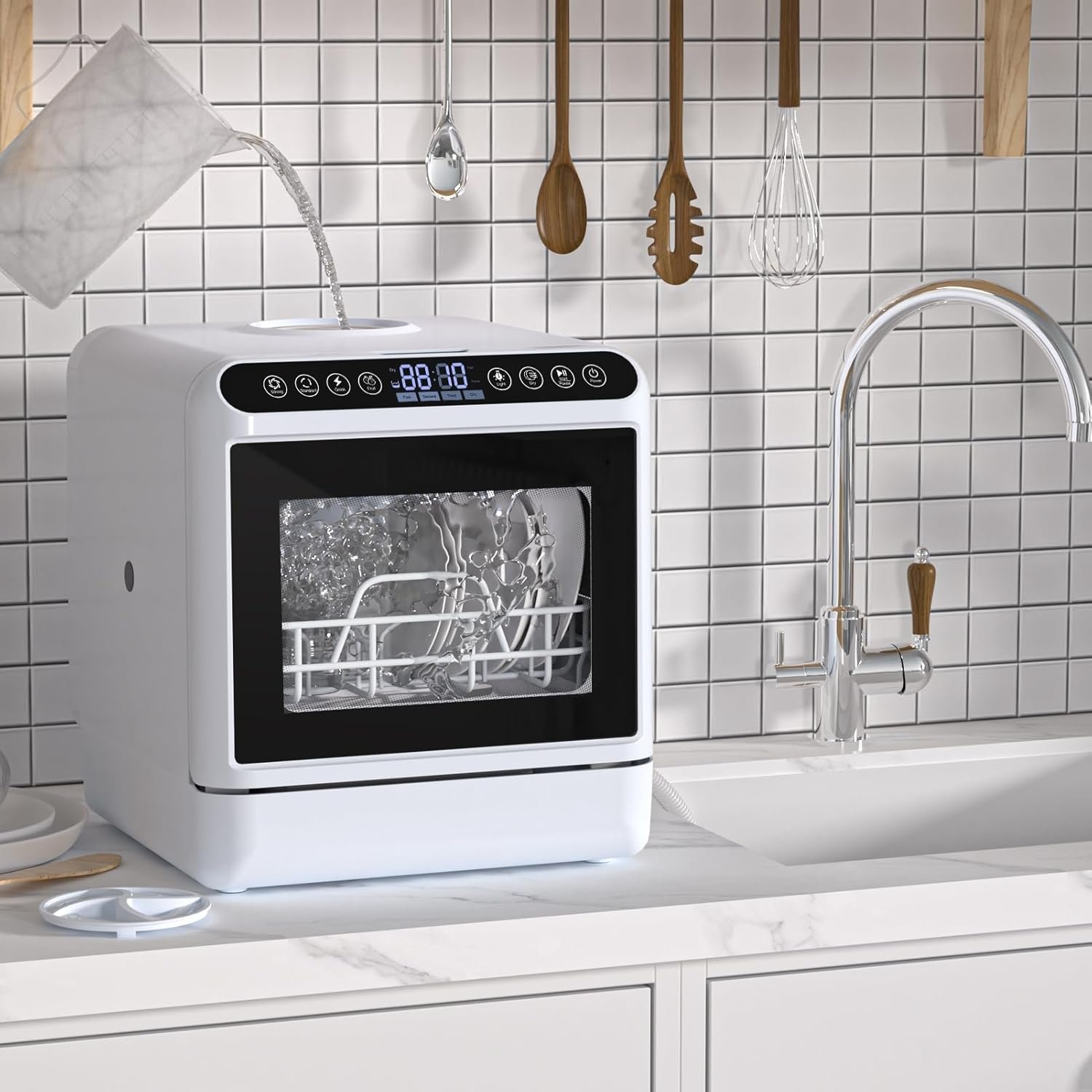 Portable Dishwasher with 5L Water Tank, Mini Dishwasher Countertop, Automatic Smart Countertop Dishwasher with 5 Washing Programs, Air-Dry Function and LED Light, No Hookup Needed, 3-Spray A - Image 7
