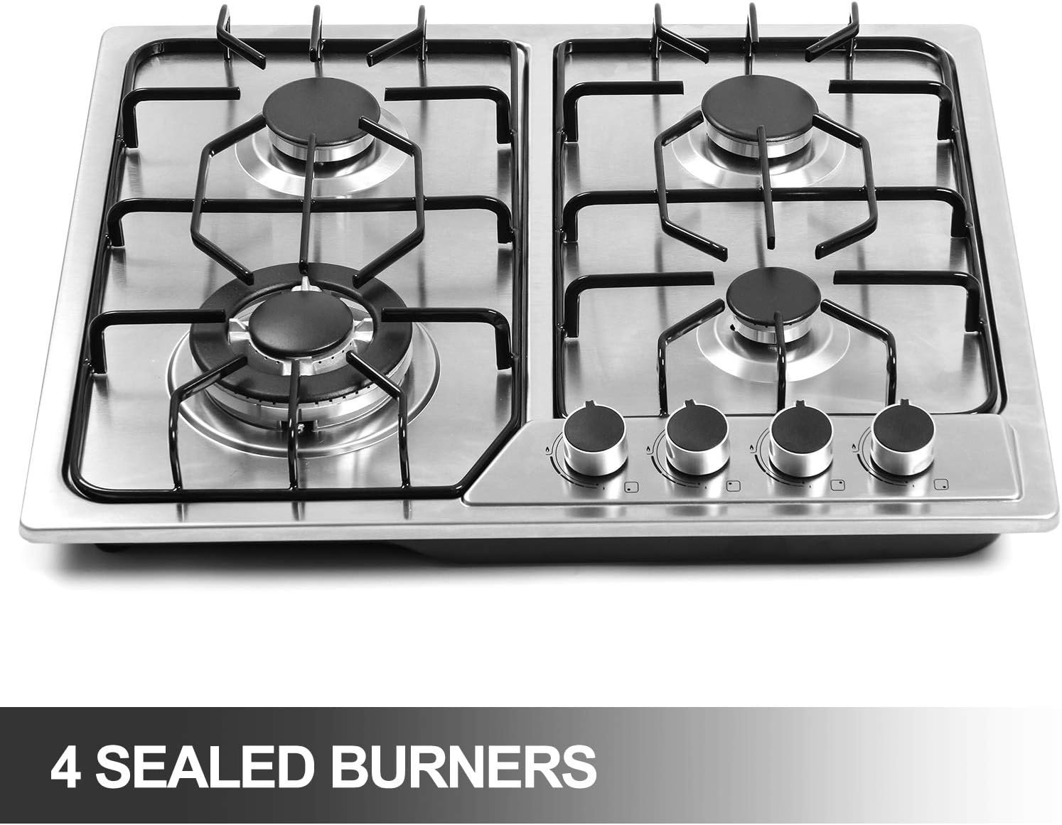 22″x20″ Built in Gas Cooktop 4 Burners Stainless Steel Stove with NG/LPG Conversion Kit Thermocouple Protection and Easy to Clean (20Wx22L) - Image 3