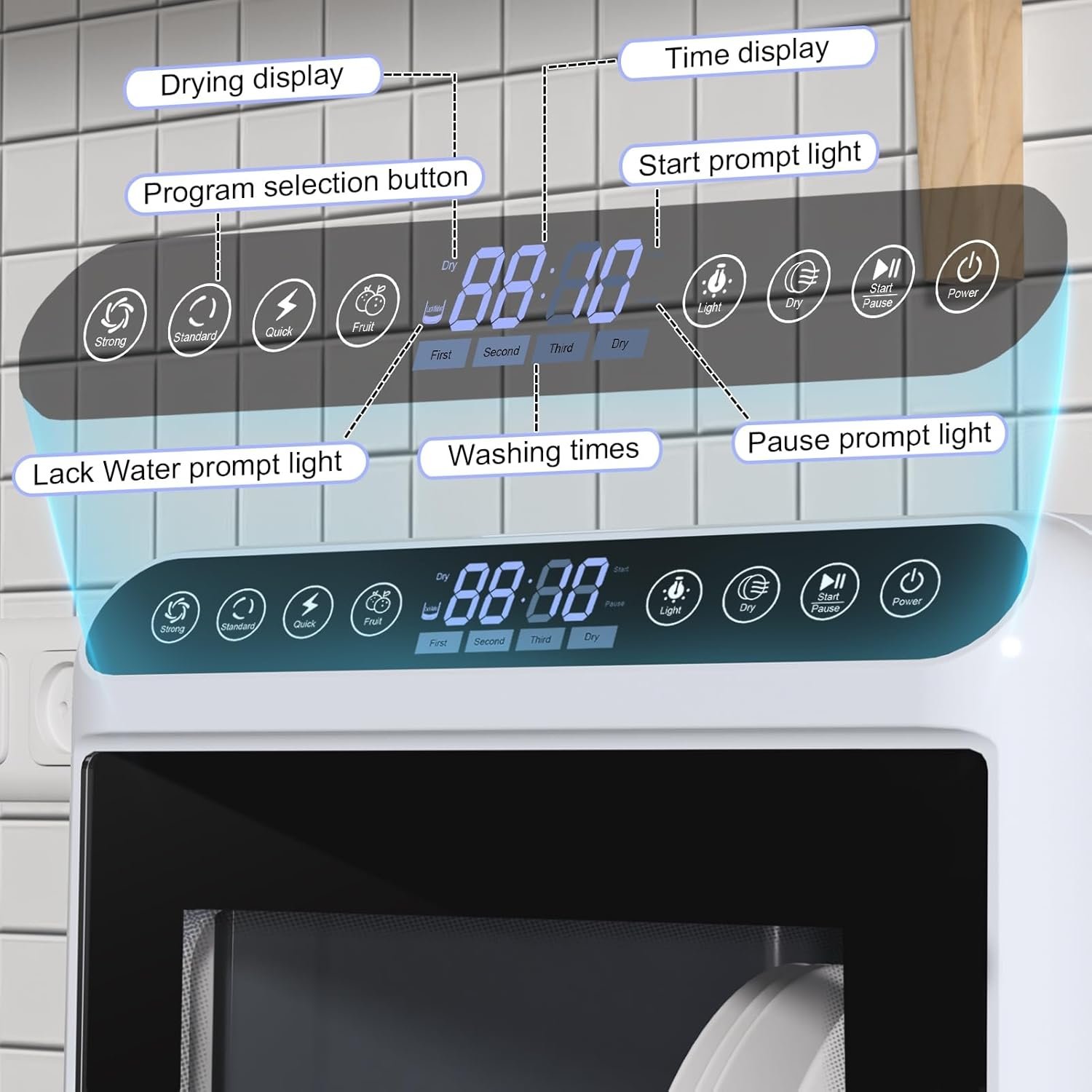 Portable Dishwasher with 5L Water Tank, Mini Dishwasher Countertop, Automatic Smart Countertop Dishwasher with 5 Washing Programs, Air-Dry Function and LED Light, No Hookup Needed, 3-Spray A - Image 5