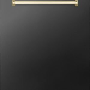 ZLINE Autograph Edition 24" 3rd Rack Top Touch Control Tall Tub Dishwasher in Black Stainless Steel with Gold Handle, 45dBa (DWMTZ-BS-24-G)