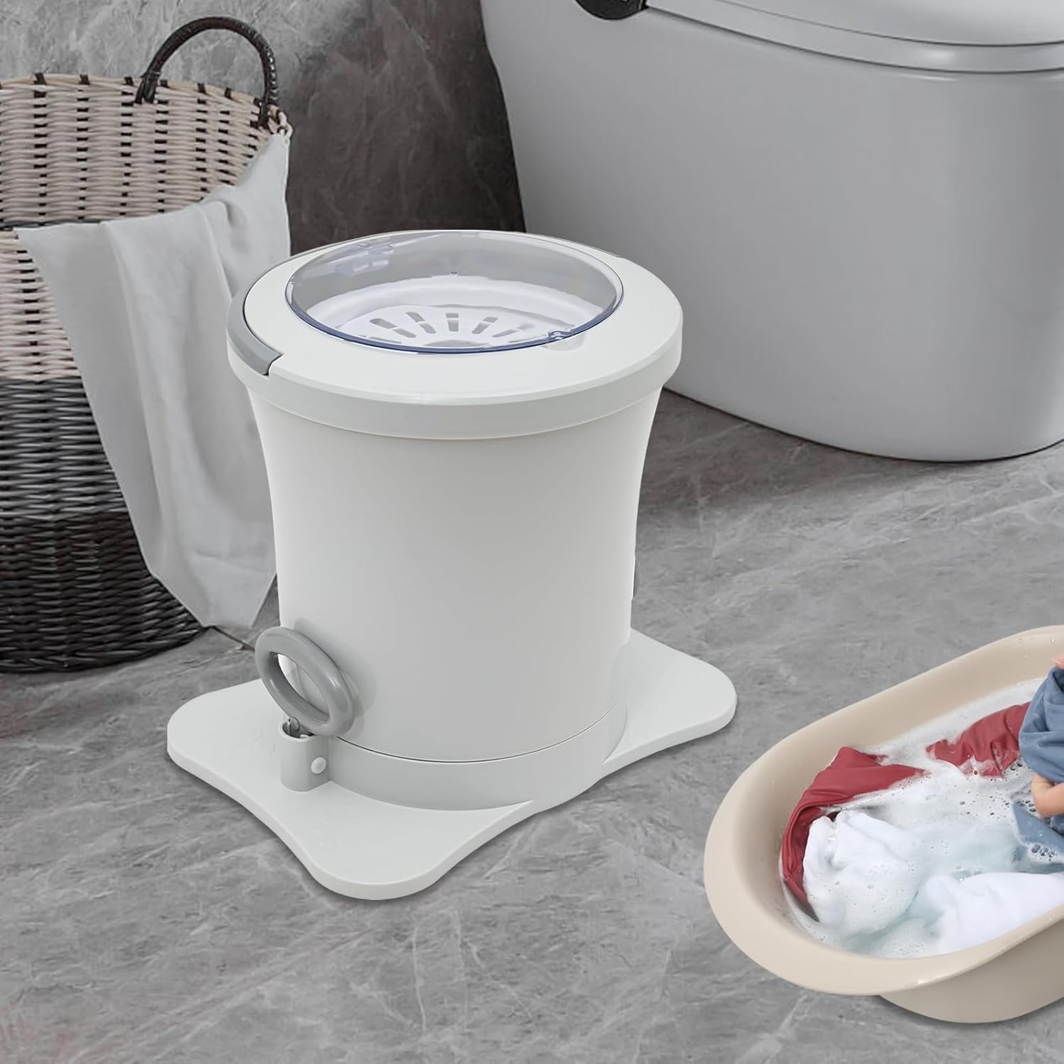 Portable Mini Washing Machine 2.4 Gal Manual Dehydrator Washing Machine Non-Electric Dehydrator Compact Washer Spin Dryer Perfect for Camping, Travelling, Apartment, Dorm, RV (White) - Image 5
