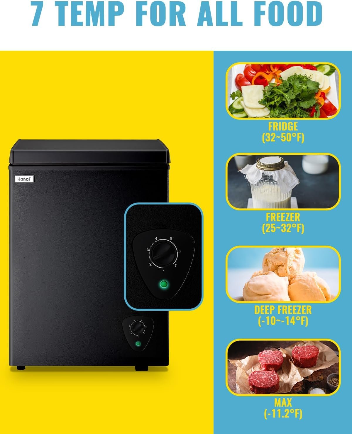 Chest Freezer 3.5 CU.FT WANAI Deep Freezers Compact Mini Size Machine 7 Temperature Control Low noise with Removable Basket for Dorm Apartment Home Kitchen - Image 6