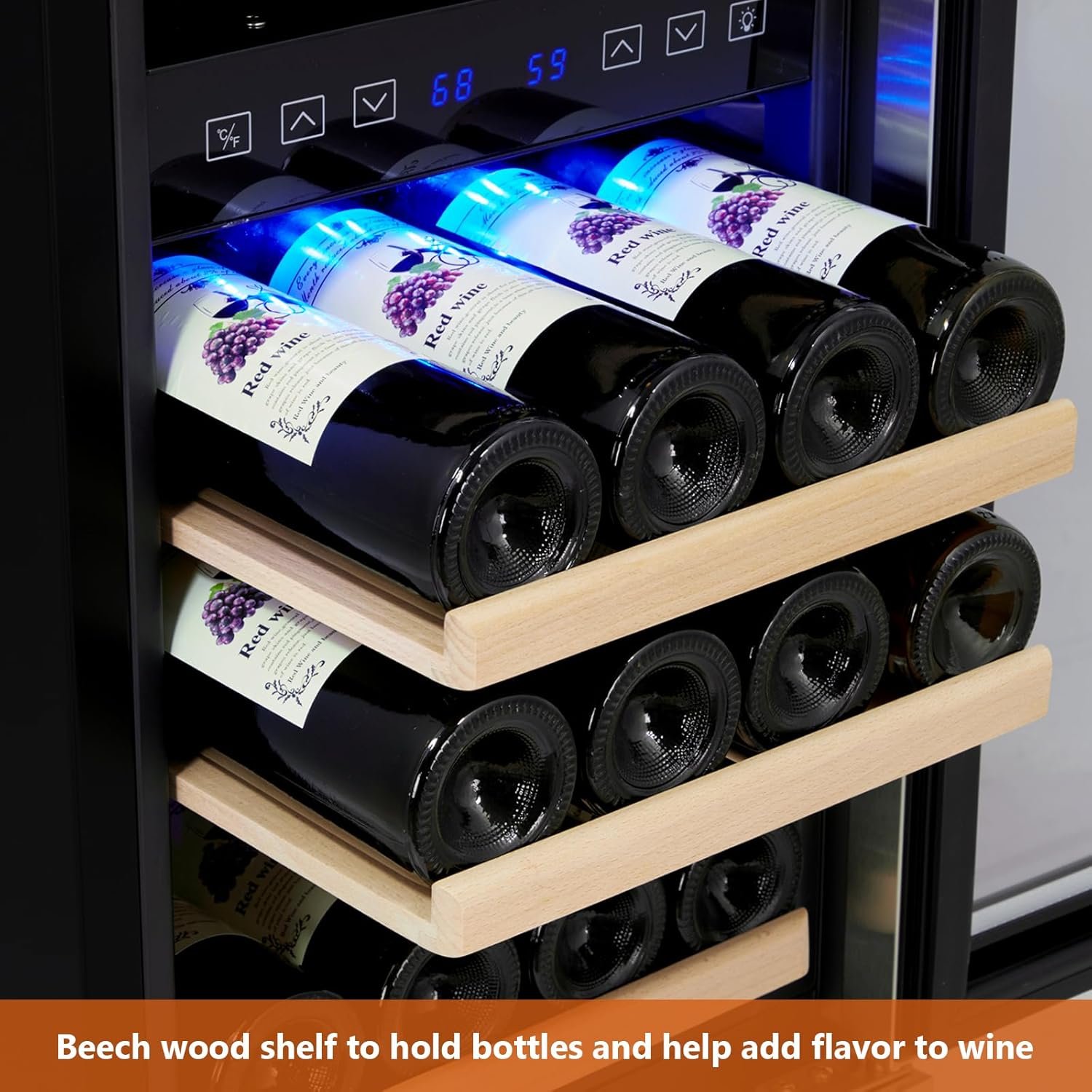 46 Bottle Wine Cooler Refrigerator, 24 Inch Dual Zone Built-in Wine Fridge for Home, Kitchen, or Office, Double-Layer Tempered Glass Door with Lock, Digital Temperature Control, Stainless Steel - Image 4