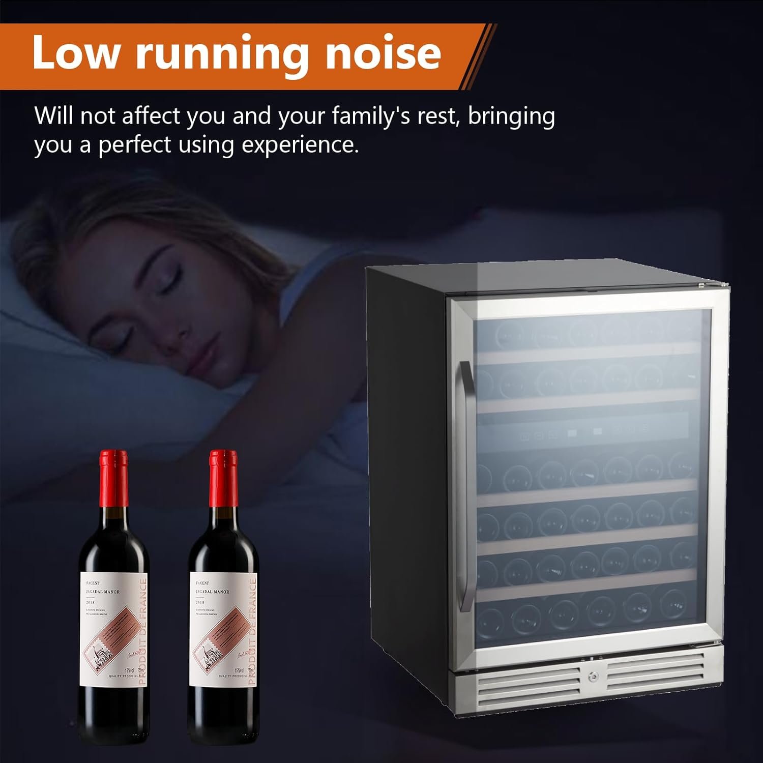 46 Bottle Wine Cooler Refrigerator, 24 Inch Dual Zone Built-in Wine Fridge for Home, Kitchen, or Office, Double-Layer Tempered Glass Door with Lock, Digital Temperature Control, Stainless Steel - Image 5
