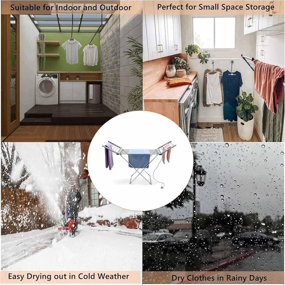18 Bars Winged Electric Heated Clothes Airer Dryer, Electric Heated Folding Clothes Dryer Airer Cover, for Easy Storage Dry Saves Energy - Image 6
