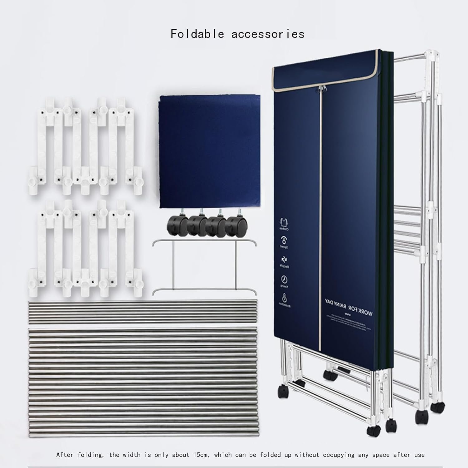 Favourite Six-Button 1500w Foldable 1.5-Meter Portable air Dryer Energy-Saving Dryer Household Electric Dryer Available in Three Colors (Color : Blue, Small : 1.7m) - Image 8