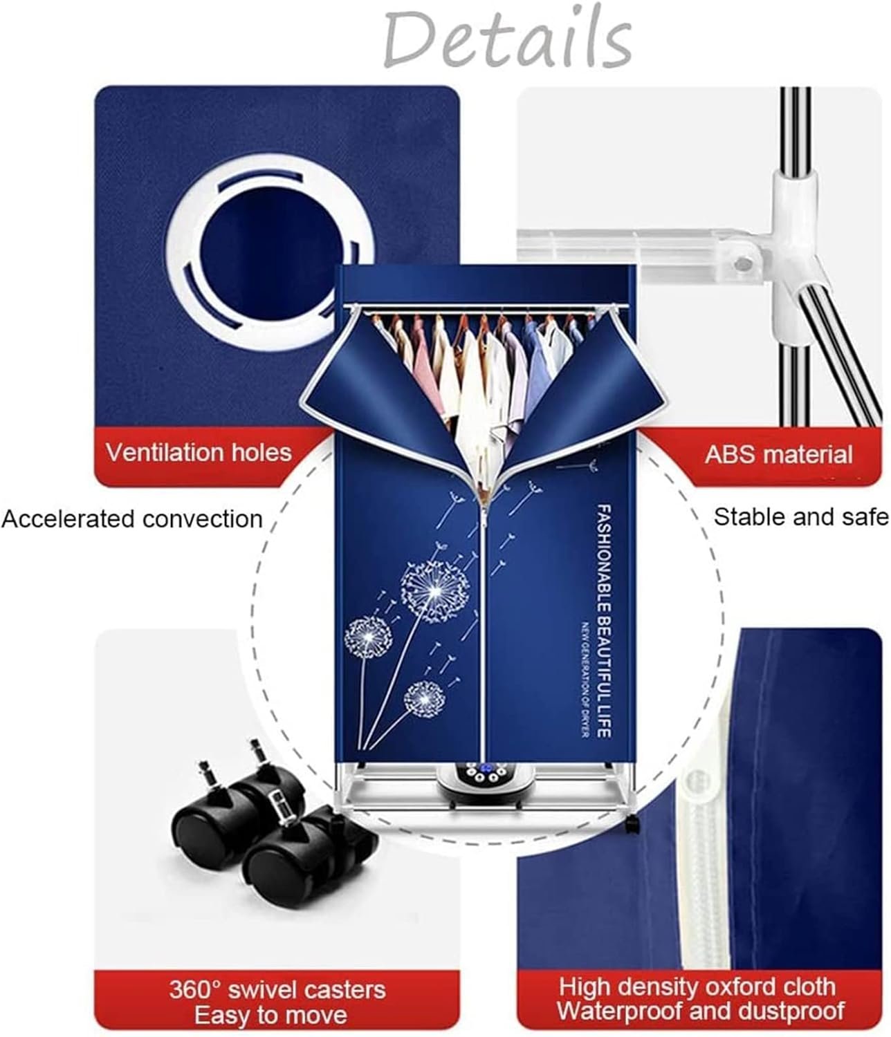 Clothes Dryer Electric Clothes Airer Dryer Indoor, Fast Drying Multi-Speed Heated Drying Rack For Clothes, Save Electricity Save Time, For Home Laundry Dorm - Image 6