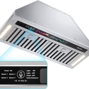 BRANO Range Hood Insert 30 Inch, 900 CFM Smart Voice/Gesture/Touch Control, 4 Speed Exhaust Fan, Stainless Steel Kitchen Hood with Charcoal Filter, Ducted/Ductless Convertible