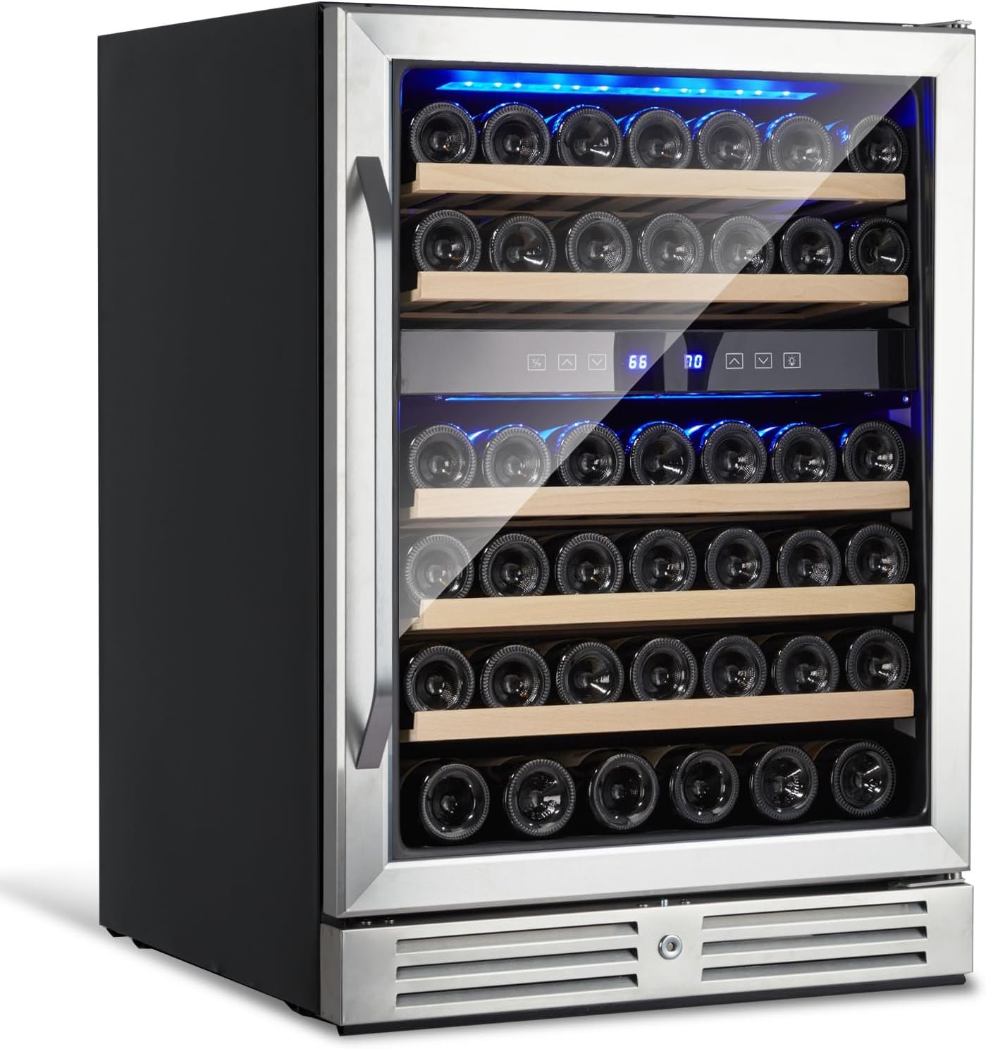 46 Bottle Wine Cooler Refrigerator, 24 Inch Dual Zone Built-in Wine Fridge for Home, Kitchen, or Office, Double-Layer Tempered Glass Door with Lock, Digital Temperature Control, Stainless Steel