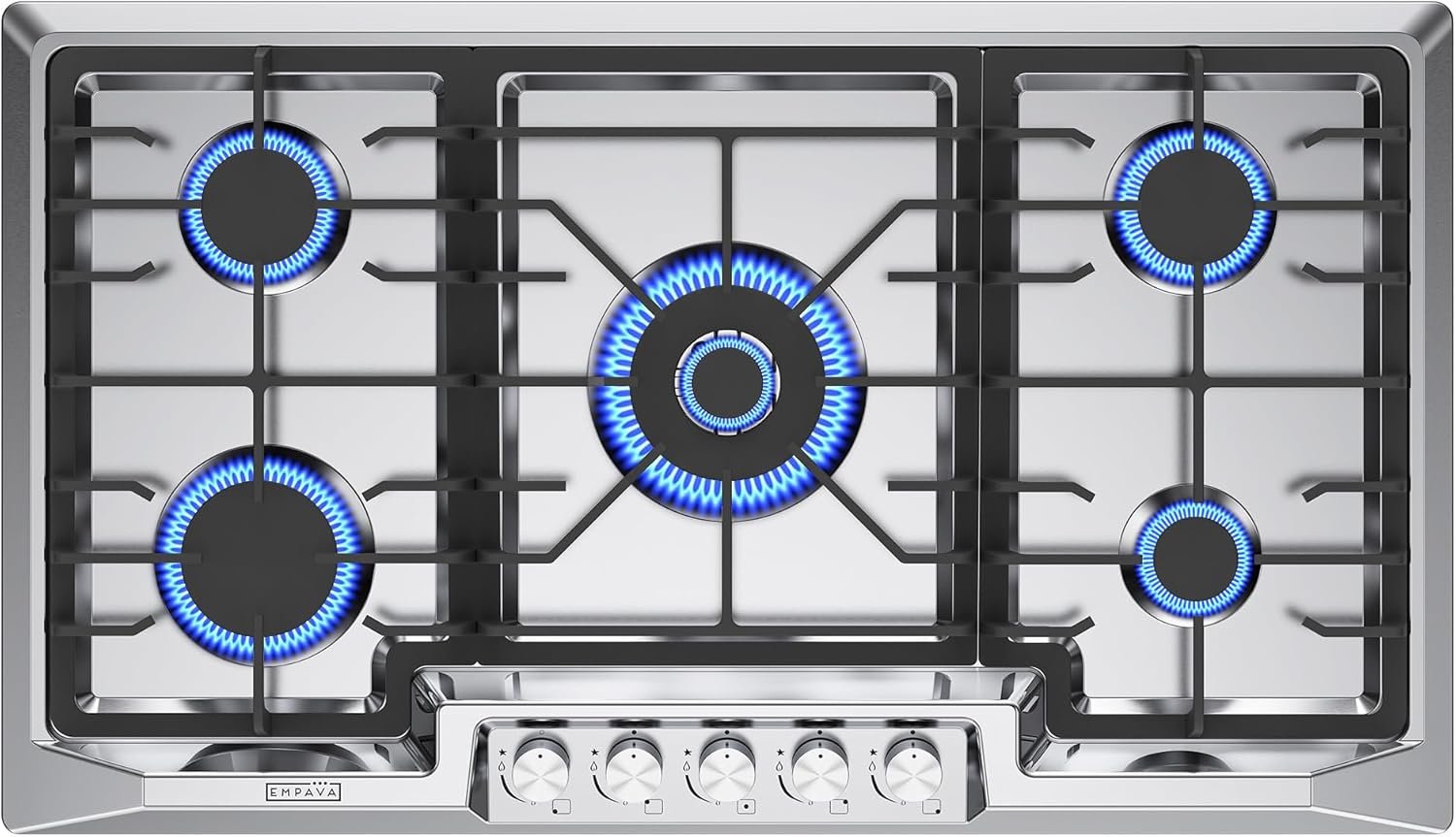 Empava 36 Inch Gas Cooktop 5 SABAF Sealed Burners Made in Italy,Propane Stove LPG/NG Convertible,Bulit-in Cook Top Stainless Steel CSA Certified,Thermocouple Protection,for Homes, Kitchens