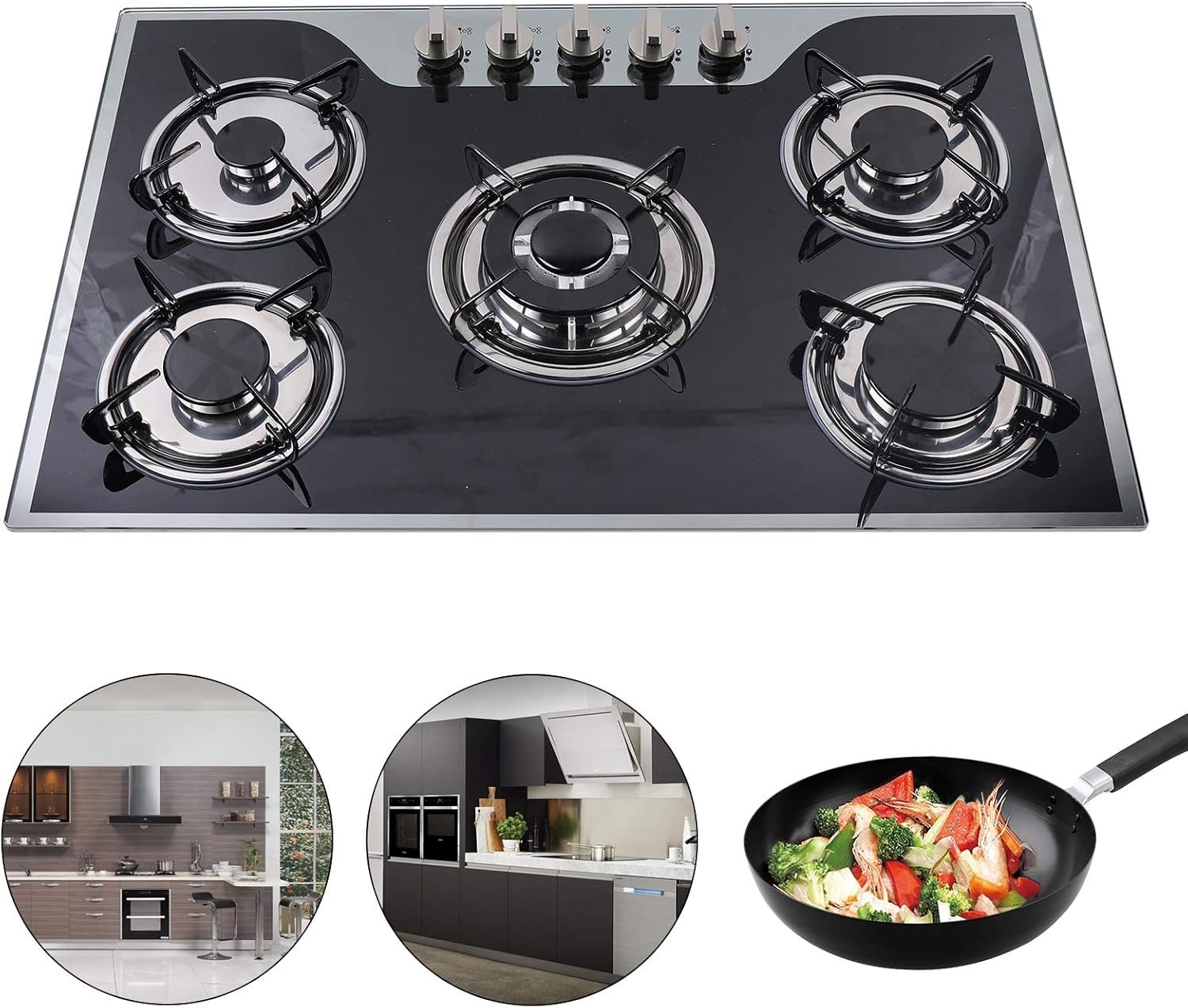 30Inch Gas Cooktop, Built-in 5 Burner Gas Stove with Tempered Glass Panel, Stainless Steel Cooktop Gas Cooktop LPG/NG Gas Cooktop 5 Burner Gas Cooker for Home, Restaurant - Image 5