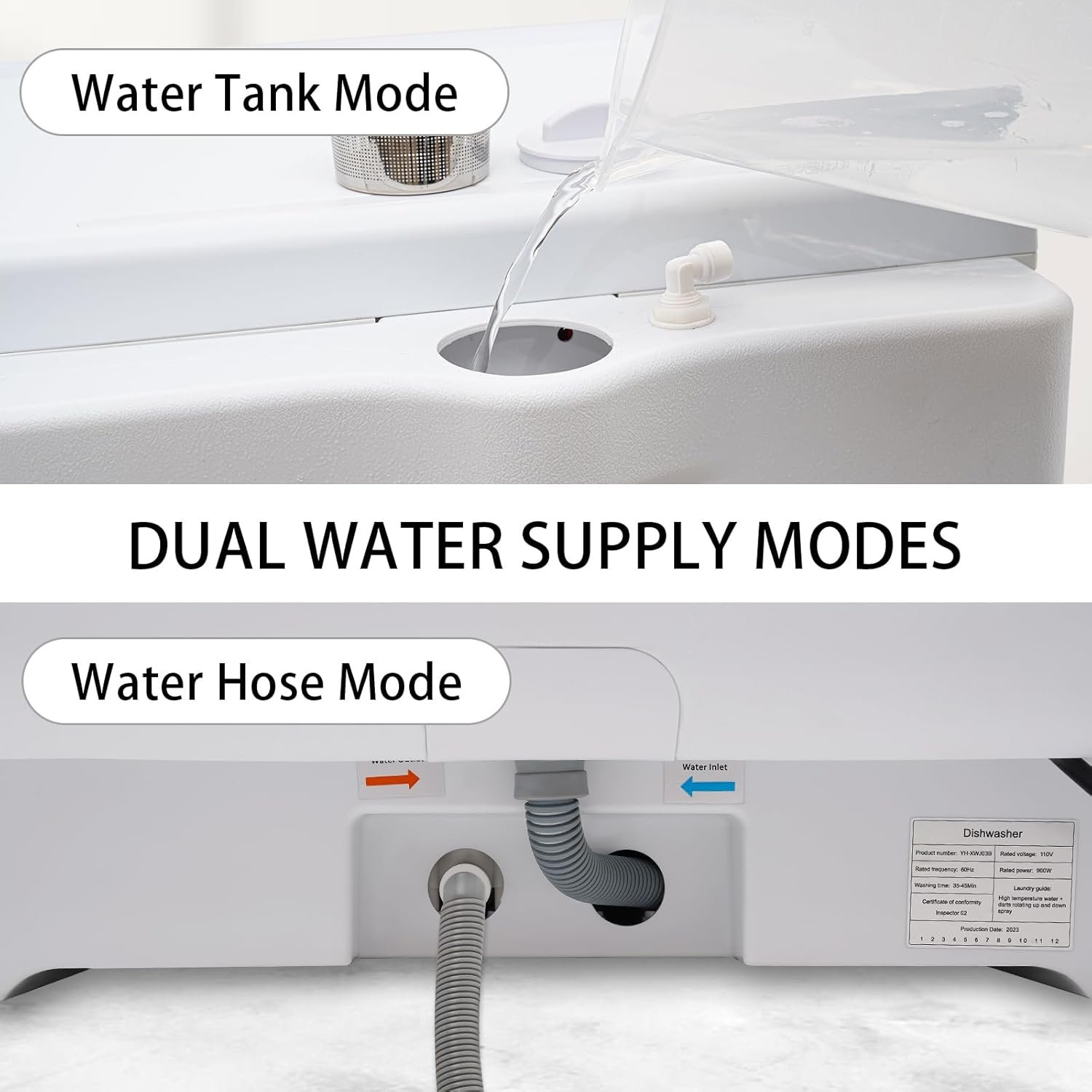Countertop Automatic Dishwasher Air-dry Portable Dishwasher with 5 Washing Programs 360° Dual Spray Stainless Steel Dishwasher Machine for Kitchen RV, 900w - Image 4