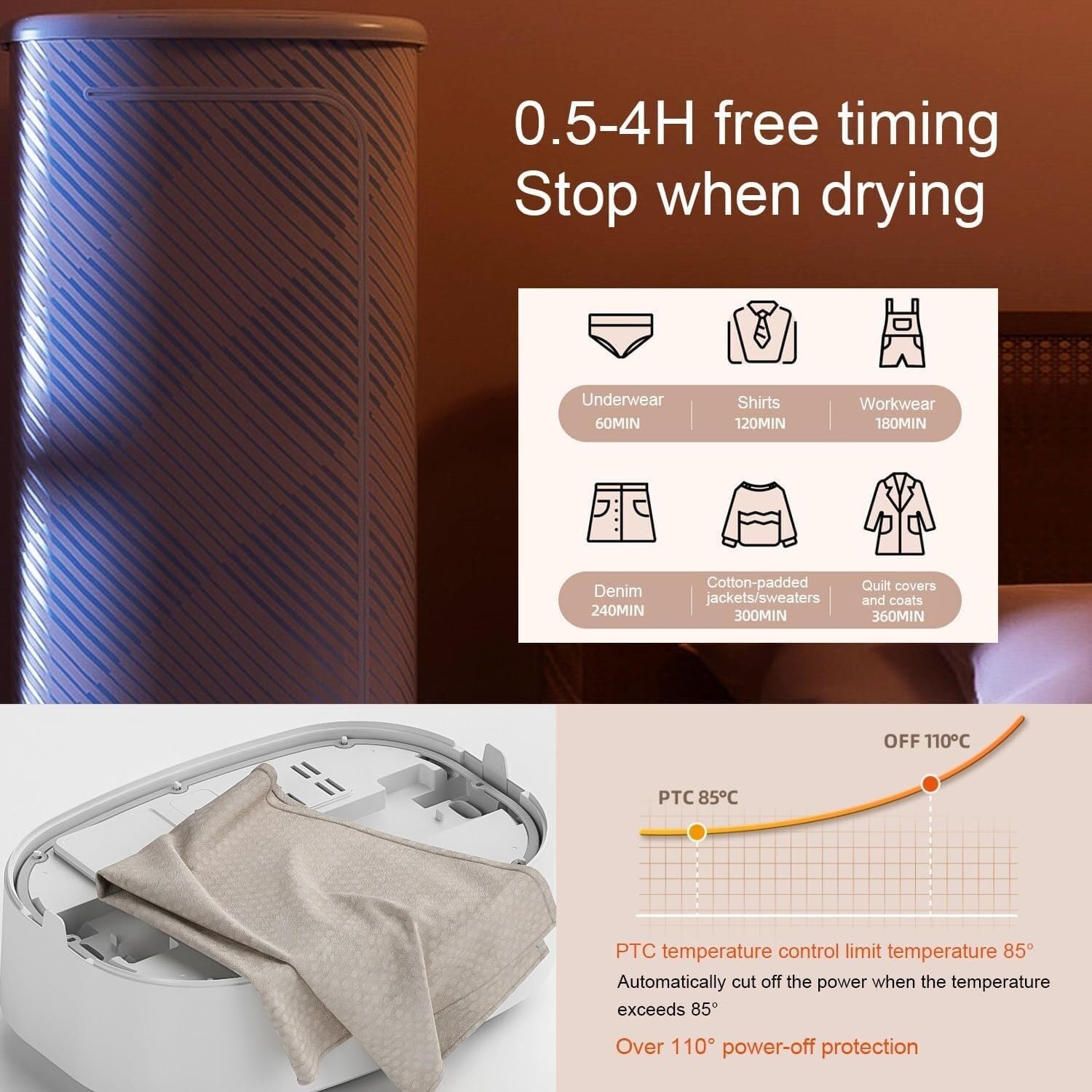 Portable Clothes Dryer - Portable Dryer,Electric Clothes Dryer, Automatic Ironing Machine,Underwear, Baby Clothes - Quick and Easy to Use Small/Compact Dryer Machine - Image 6