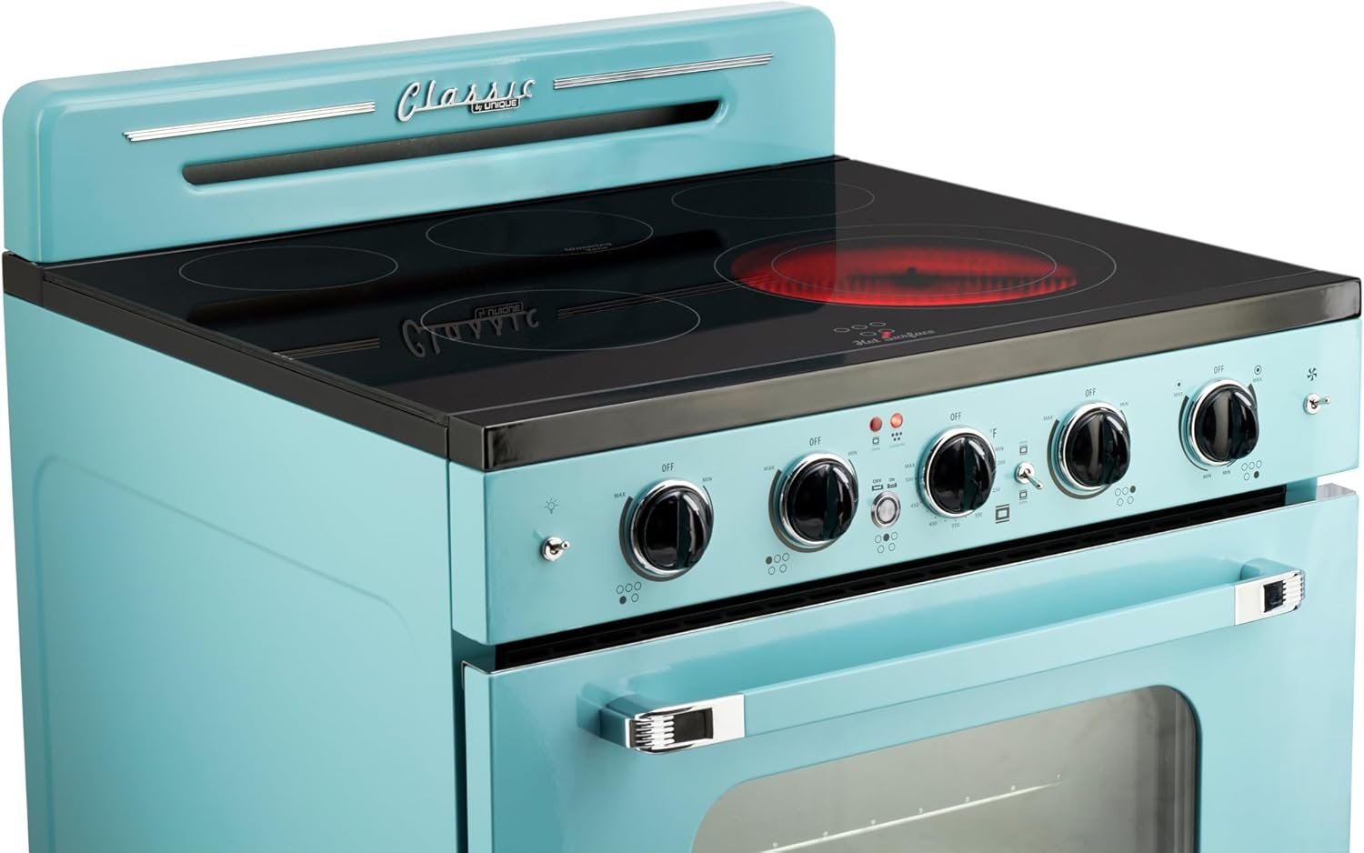 Unique Appliances UGP-30CR EC T Classic Retro Radiant Freestanding Electric Convection Oven Light, Range with 5-Element Glass Cooktop, 30", Ocean Mist Turquoise - Image 3