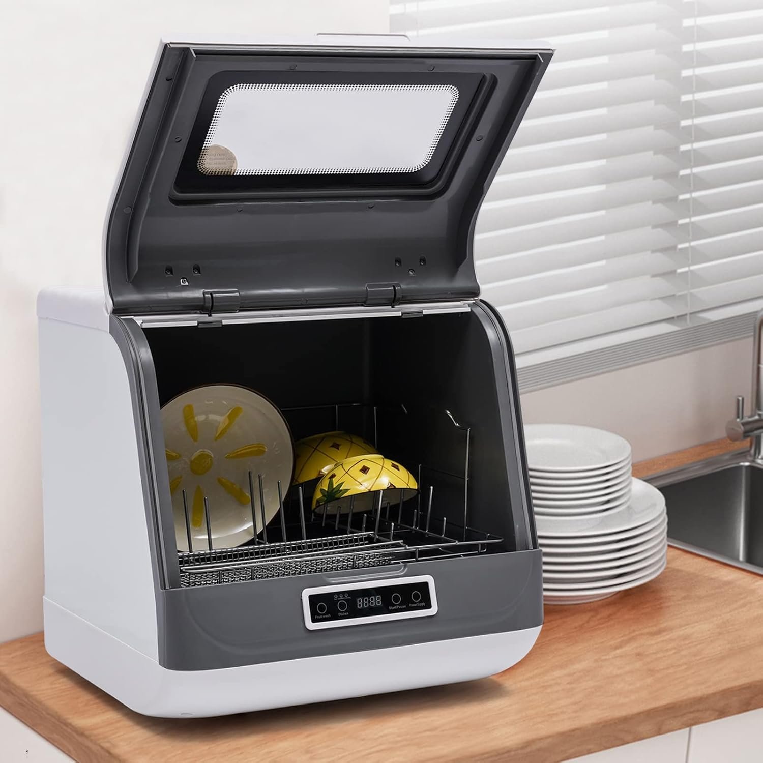 Countertop Dishwasher, Mini Portable Compact Dishwasher, No Installation, with Air Drying Function, Built-in 9L/2.37 Gallon Tank (12-20 Utensils), 4 Wash Programs, 360° Spray Clean, White - Image 3