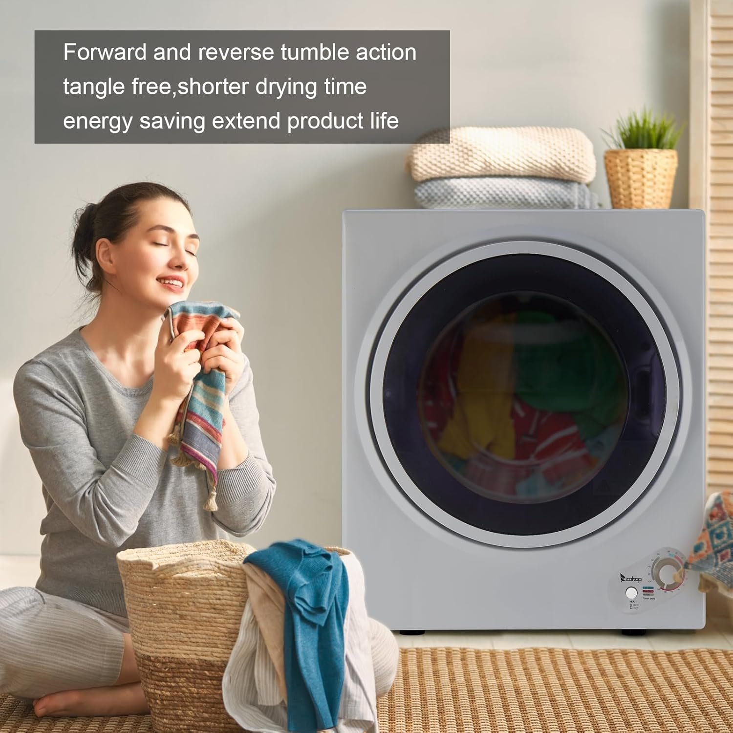 Compact Clothes Dryer, Compact Portable Household Clothes Dryer, 1.5 Cu. Ft. 850W Electric Dryer with Stainless Steel Drum Black and White Mechanical Control ETL Certification - Image 3
