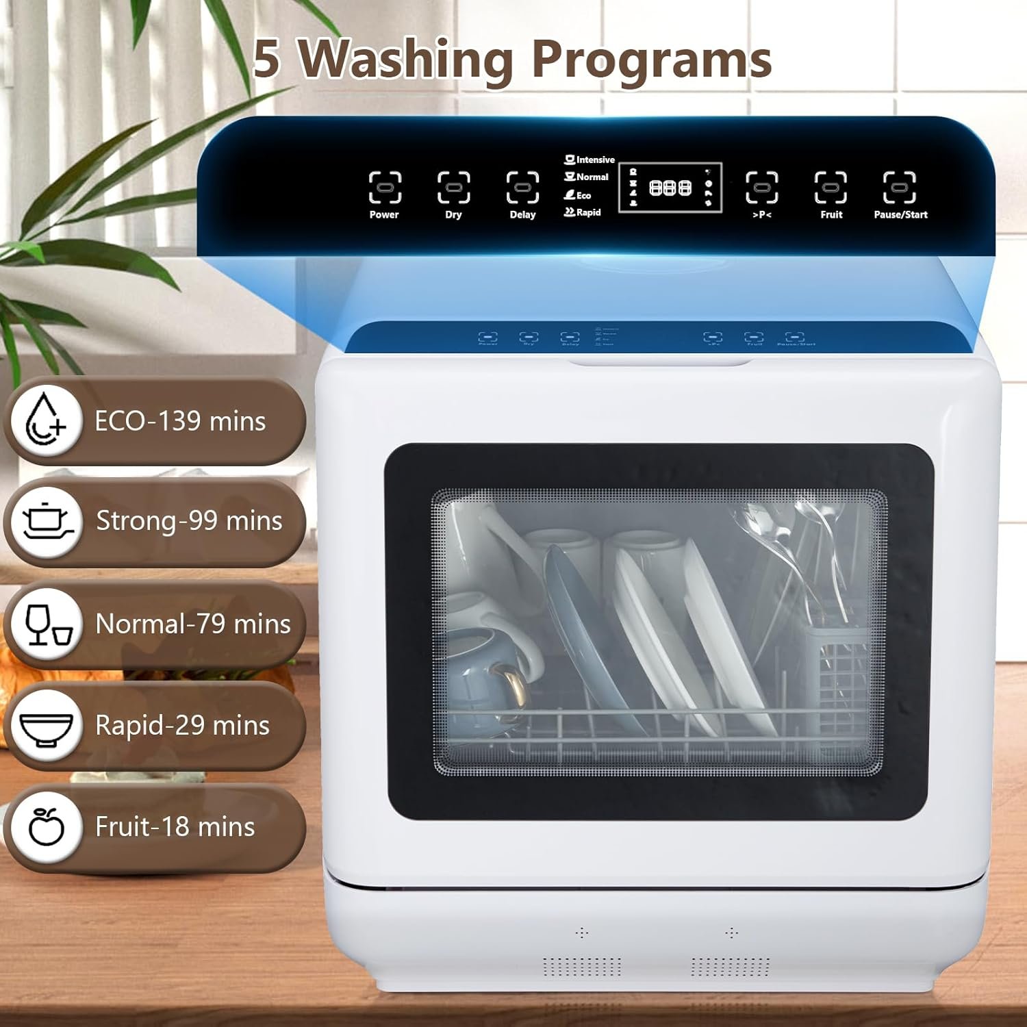 Countertop Dishwasher, Portable Dishwashers for RVs & Apartments Mini Dishwasher with 4.5L Water Tank, 5 Programs, Dual Sprays,149℉ High Temp & PTC Hot Air Dry - Image 7