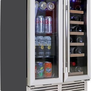Koolatron Wine Fridge - Under Counter Wine Cooler, 18 Bottle and 56 Beverage Can Chiller, Built in Wine Cabinet for Champagne, White & Red Wine, Bar, Dual Zone Freestanding Cellar, Stainless Steel