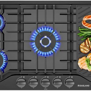 36 Inch Gas Cooktop with Griddle, GASLAND PRO GH3365EF 5 Burner Gas Stovetop with Reversible Cast Iron Grill/Griddle, Gas Countertop Plug-in, NG/LPG Convertible Gas Cooktops, Black