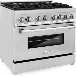 ZLINE 36 in. 4.6 cu. ft. Legacy Dual Fuel Range with 6 Burner Gas Cooktop and Electric Convection Oven in Stainless Steel with DuraSnow Door (RA-SN-36)