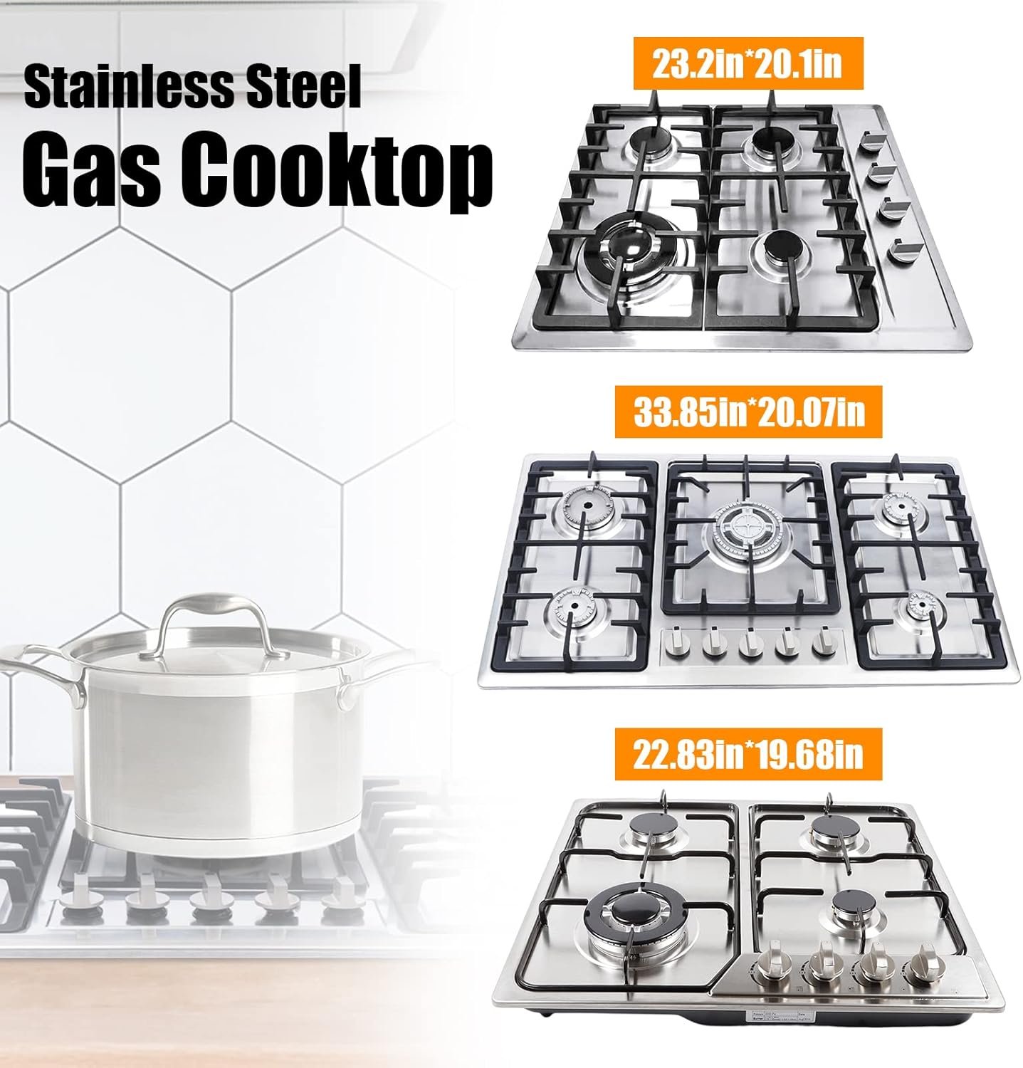 Gas Stove, 5 Burners NG/LPG Gas Built-In Cook-top With Fire Covers, 34" Stainless Steel Pulsed Ignition Cook Stove, Automatically Flame-out High Efficiency Home Stove Top, For Commercial Cook - Image 6