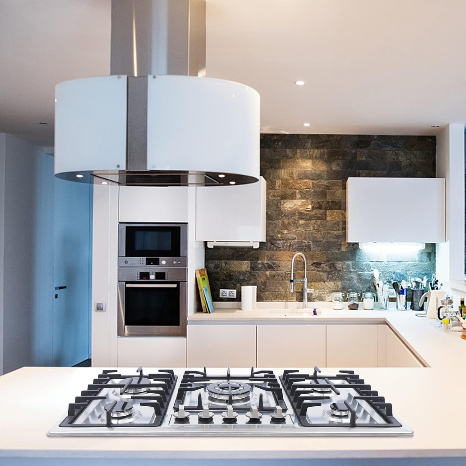 34x20In Built in Gas Cook-top,5 Burner Gas Stove Stainless Steel Cook-top Stove LPG/NG Gas Hob Kitchen Cooker Built-In Cook Stove (5 Burner) - Image 3